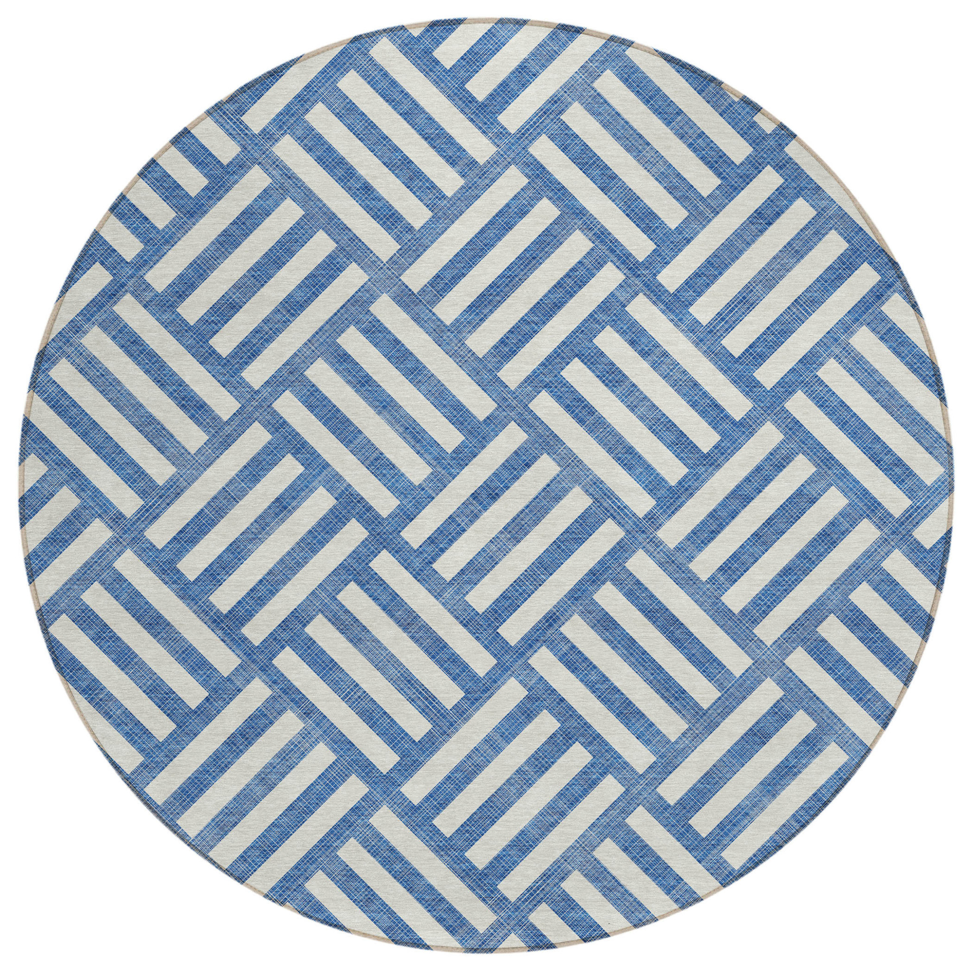 8' Blue And Ivory Round Geometric Washable Indoor Outdoor Area Rug Sports & Outdoor