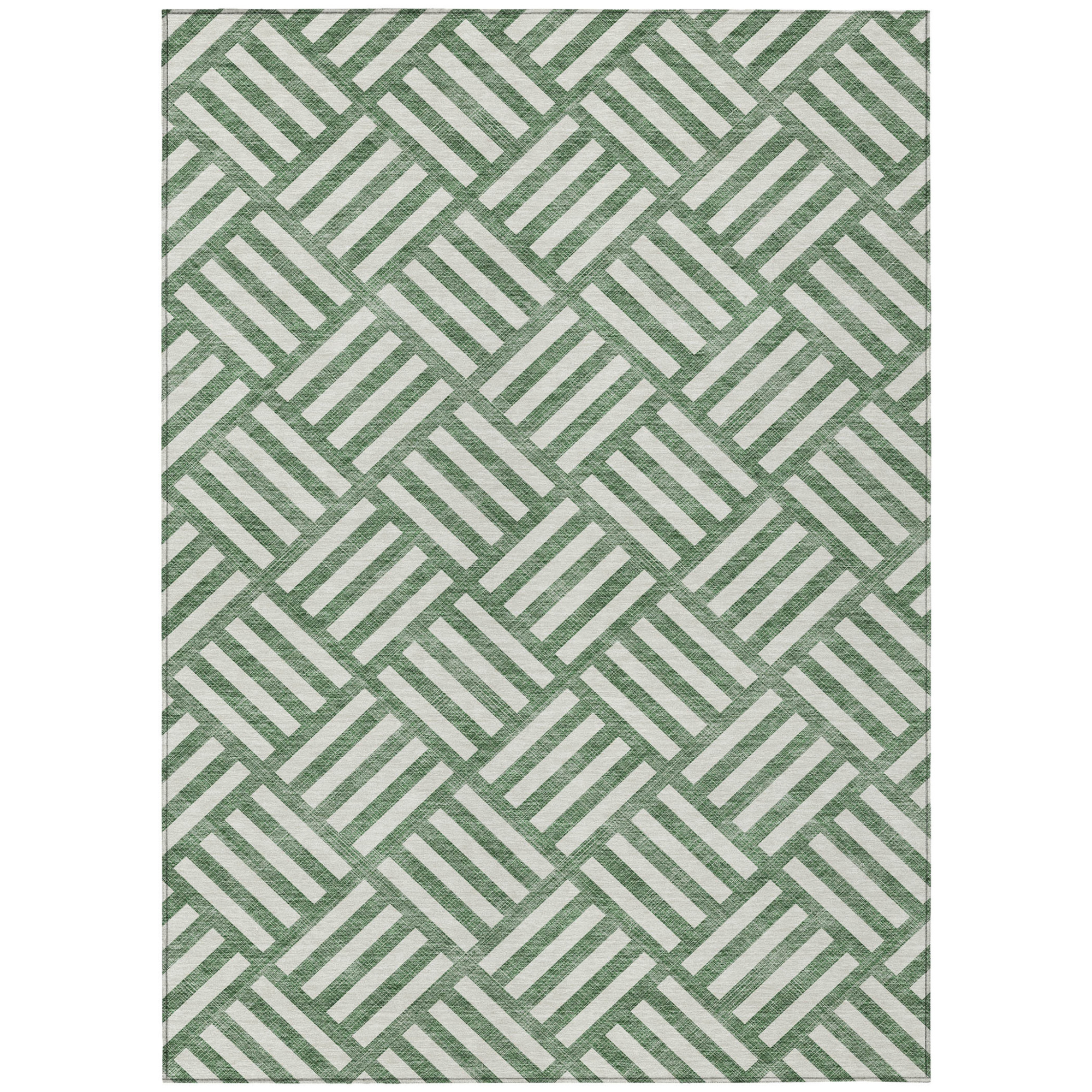 8' X 10' Green And Ivory Geometric Washable Indoor Outdoor Area Rug Sports & Outdoor