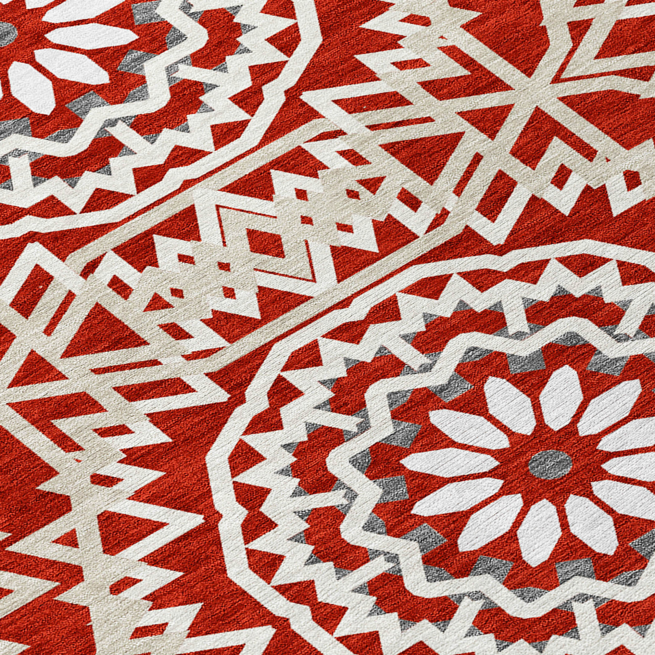 10' X 14' Red Beige And Ivory Floral Medallion Washable Indoor Outdoor Area Rug - 1 - Sports & Outdoor