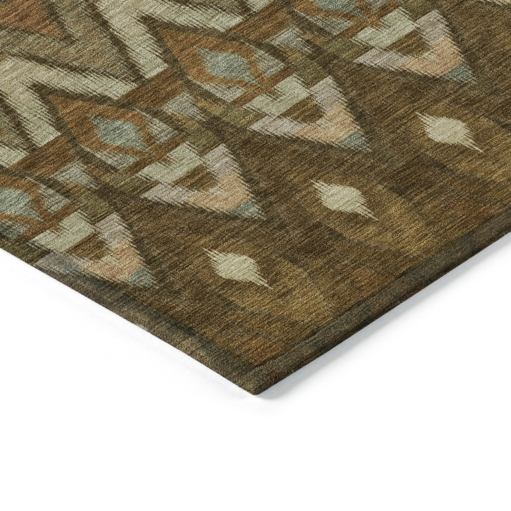 10' X 14' Brown Beige And Artichoke Green Southwestern Washable Indoor Outdoor Area Rug - 1 - Sports & Outdoor