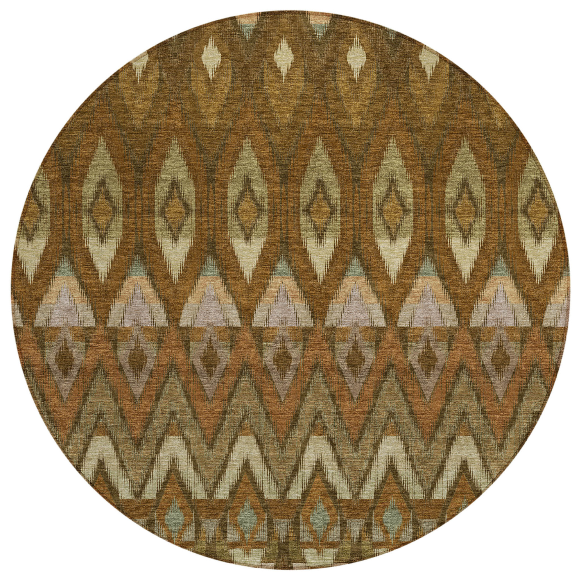 8' Brown Beige And Artichoke Green Round Southwestern Washable Indoor Outdoor Area Rug Sports & Outdoor