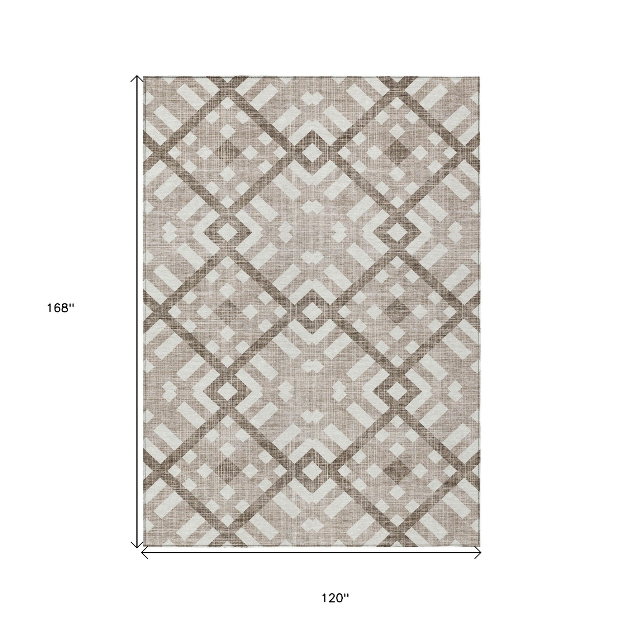 10' X 14' Taupe Brown And Ivory Geometric Washable Indoor Outdoor Area Rug Sports & Outdoor
