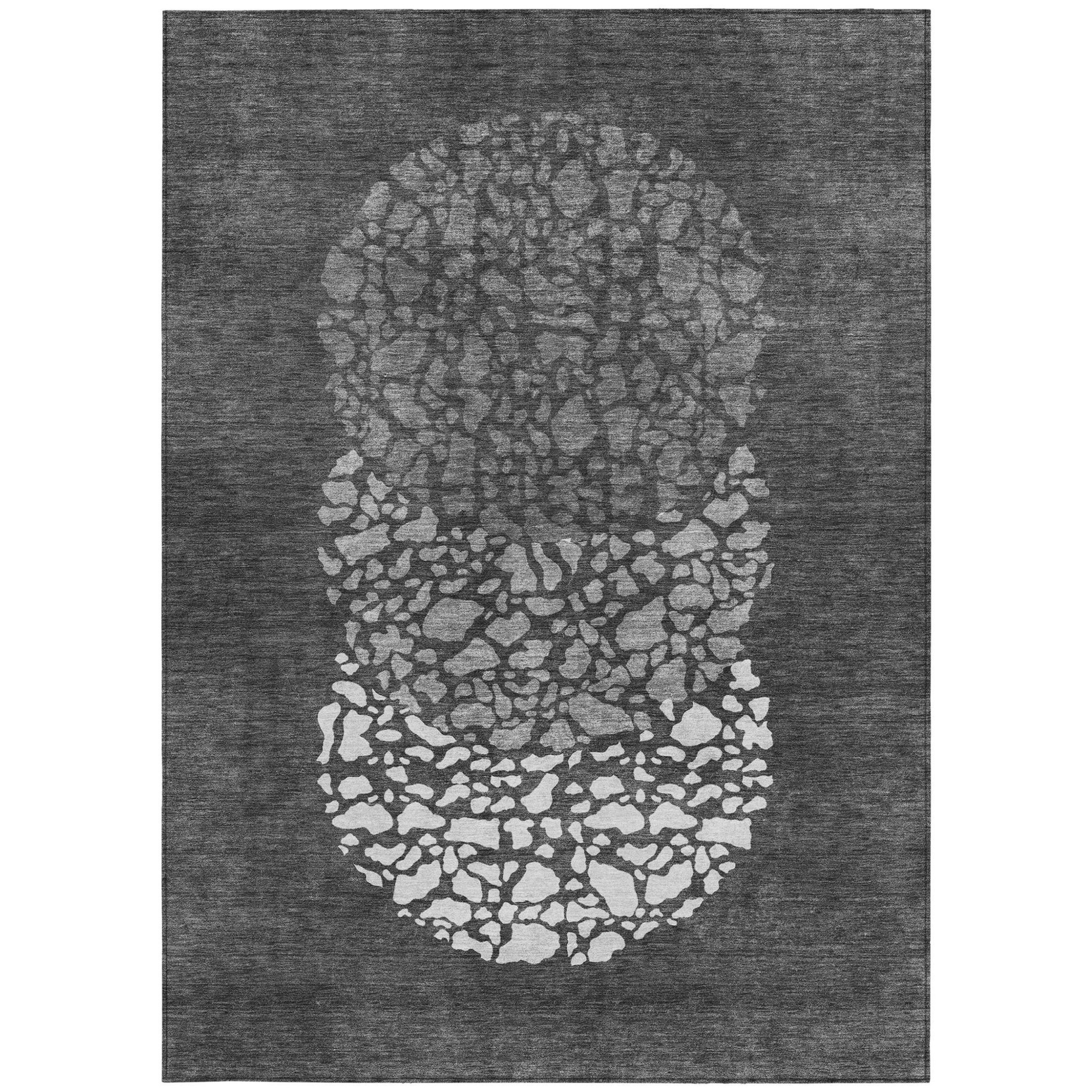 10' X 14' Charcoal Gray And Silver Abstract Washable Indoor Outdoor Area Rug - 1 - Sports & Outdoor