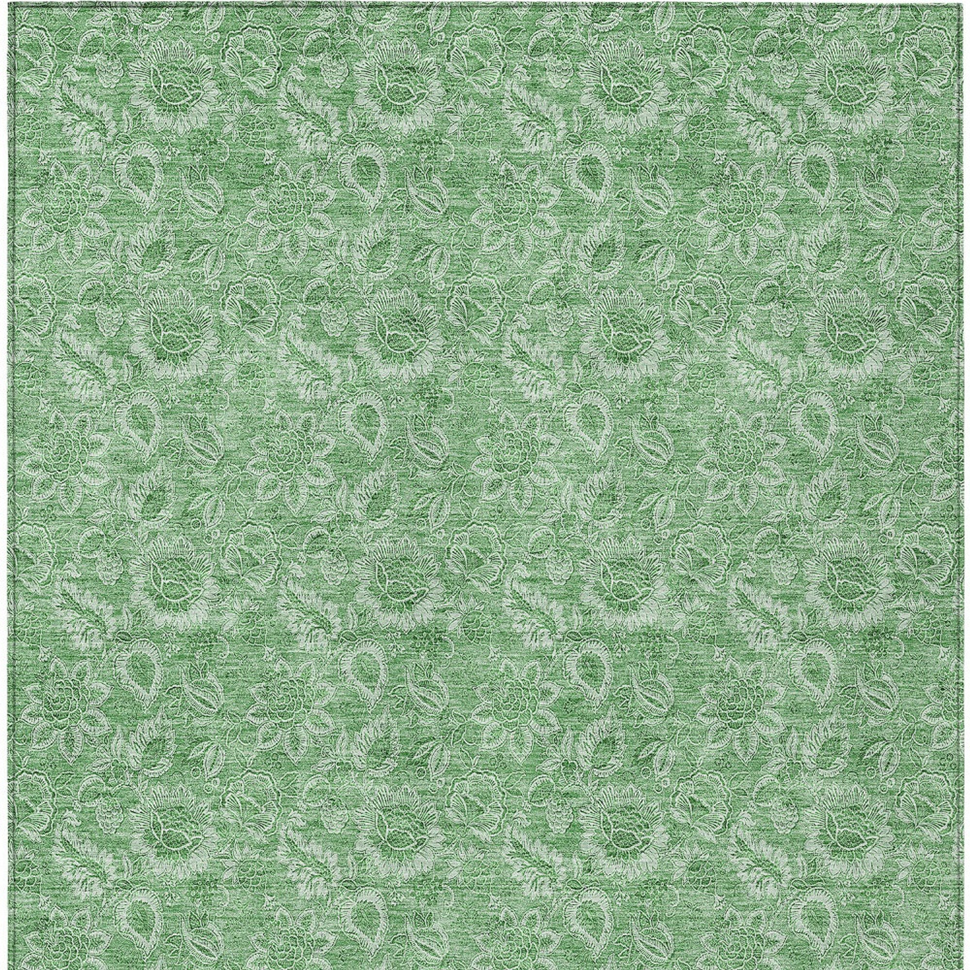 10' X 14' Green And Artichoke Green Floral Washable Indoor Outdoor Area Rug - 1 - Sports & Outdoor