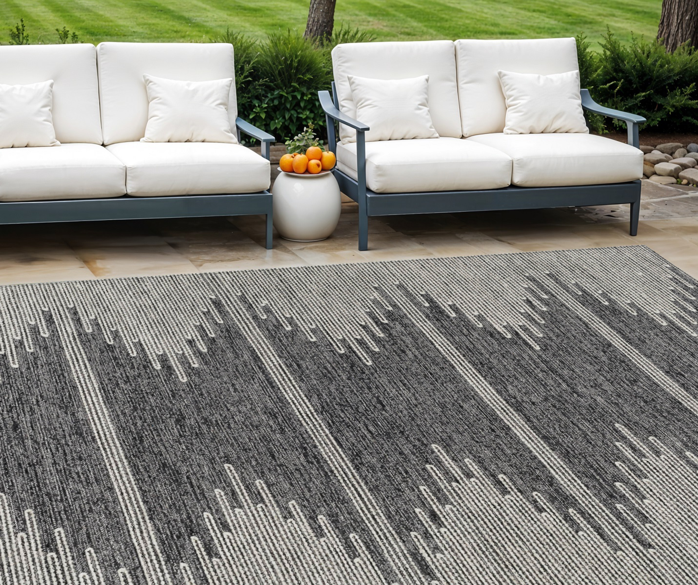 10' X 14' Charcoal And Ivory Abstract Washable Indoor Outdoor Area Rug - 1 - Sports & Outdoor