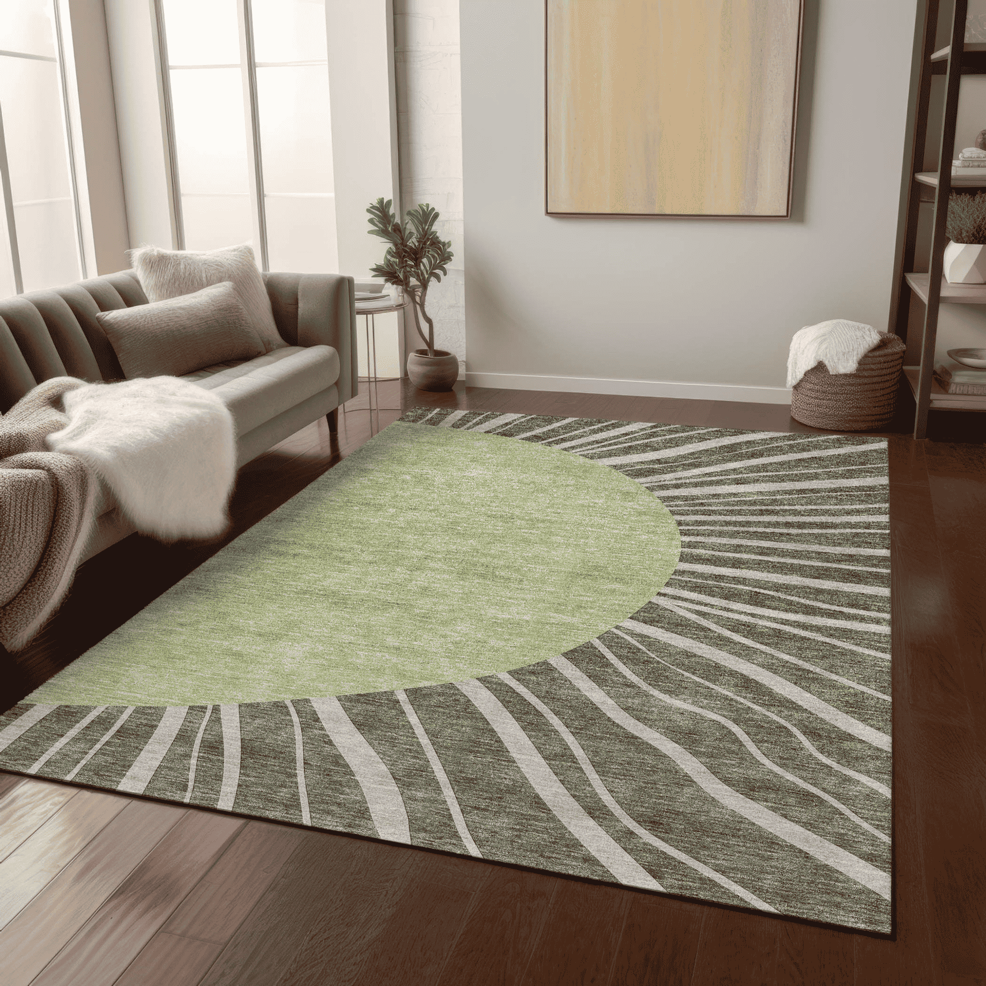 10' X 14' Olive Green And Artichoke Green Abstract Washable Indoor Outdoor Area Rug - 1 - Sports & Outdoor