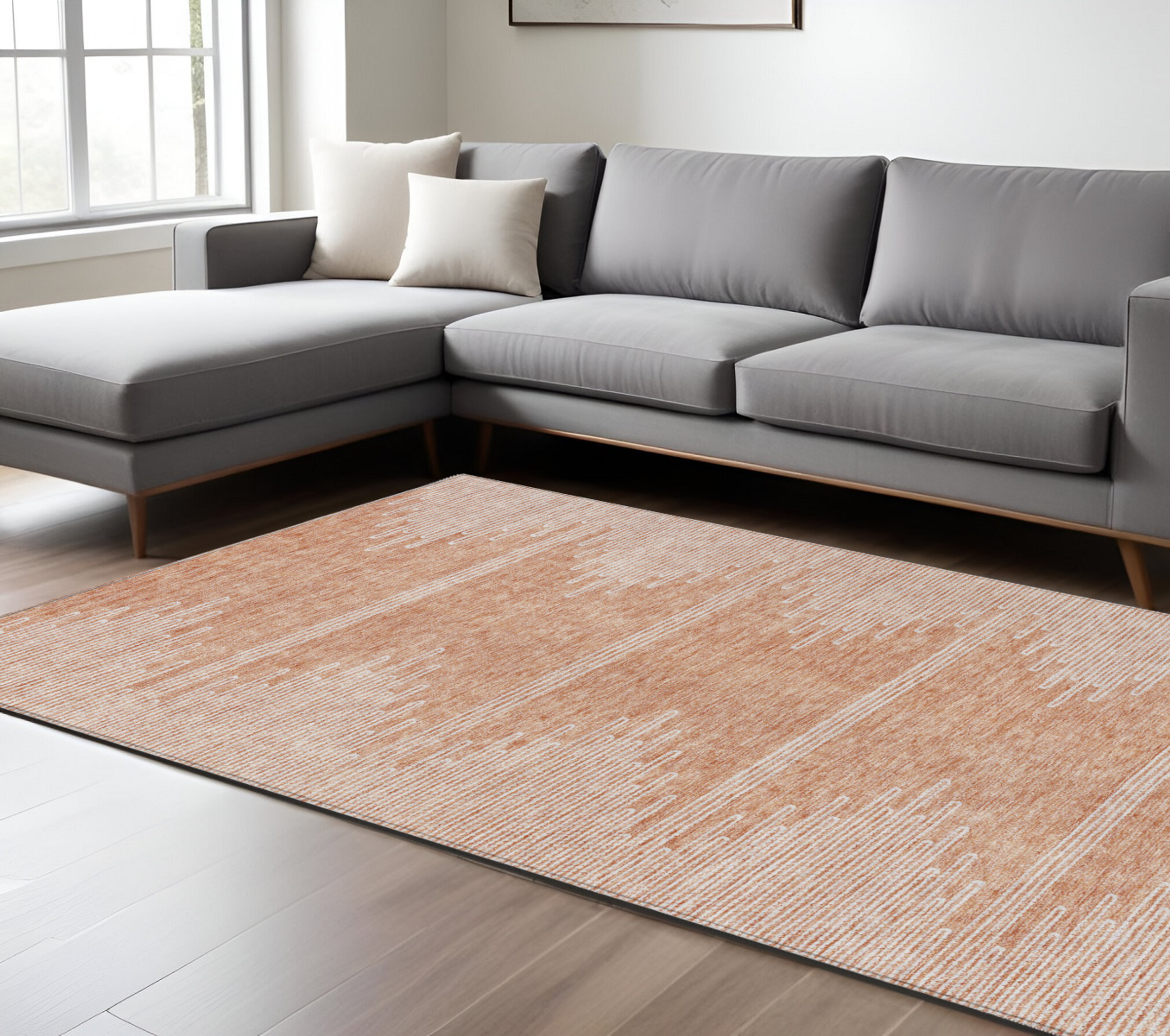 10' X 14' Salmon And Ivory Abstract Washable Indoor Outdoor Area Rug - 1 - Sports & Outdoor