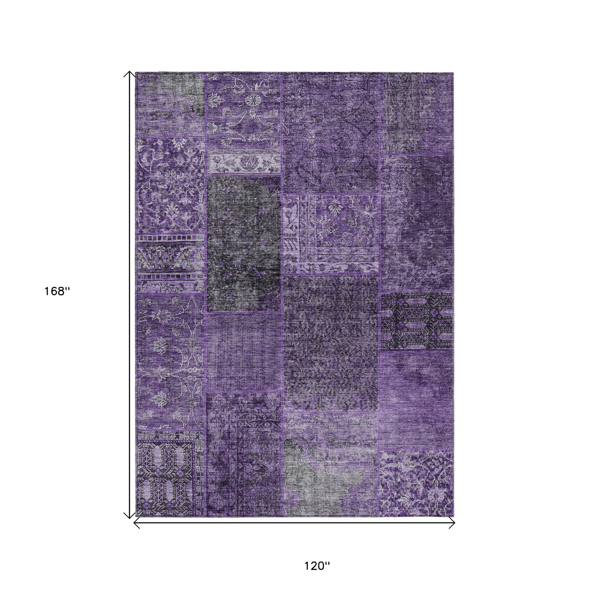 10' X 14' Eggplant Purple And Charcoal Patchwork Washable Indoor Outdoor Area Rug - 1 - Sports & Outdoor