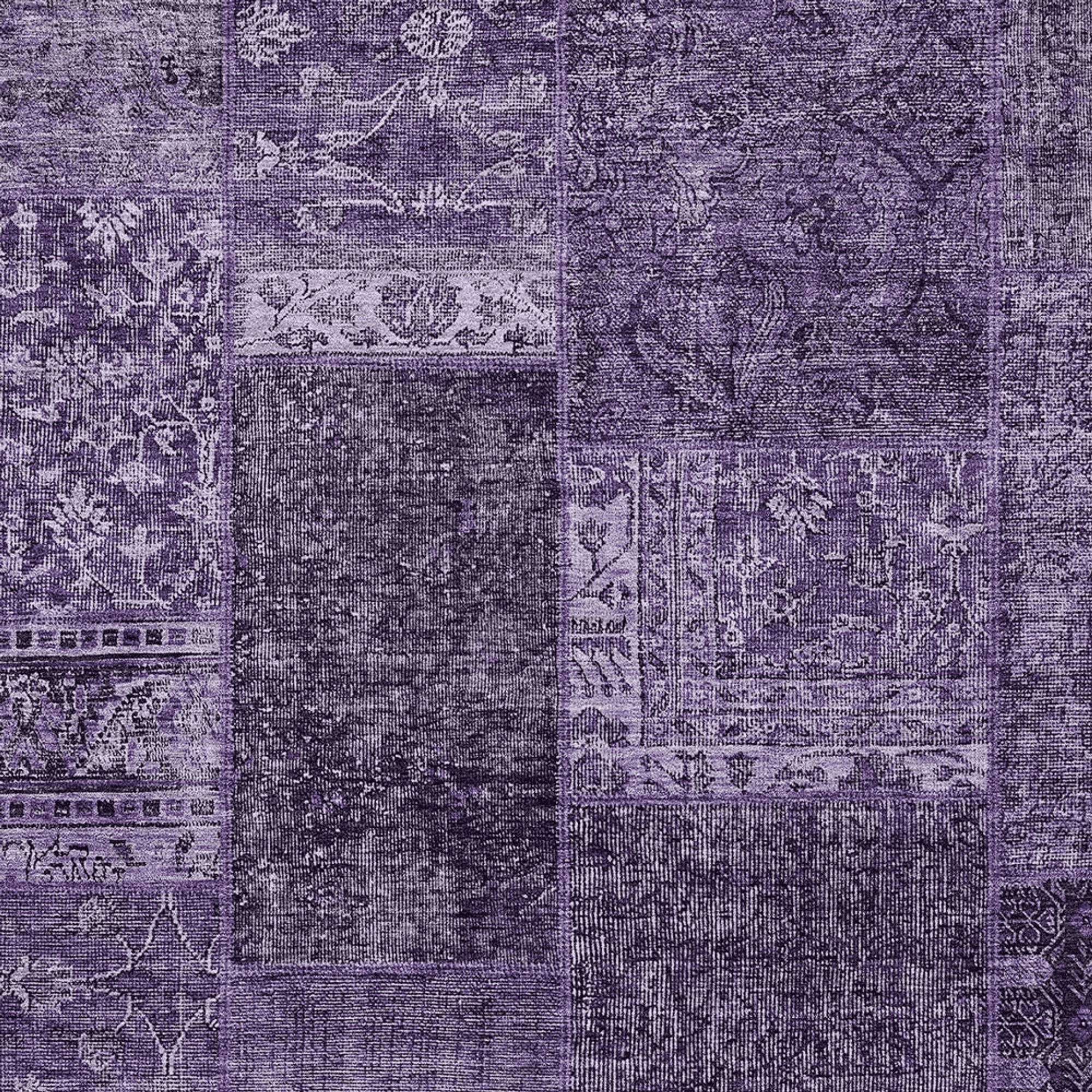 10' X 14' Eggplant Purple And Charcoal Patchwork Washable Indoor Outdoor Area Rug - 1 - Sports & Outdoor