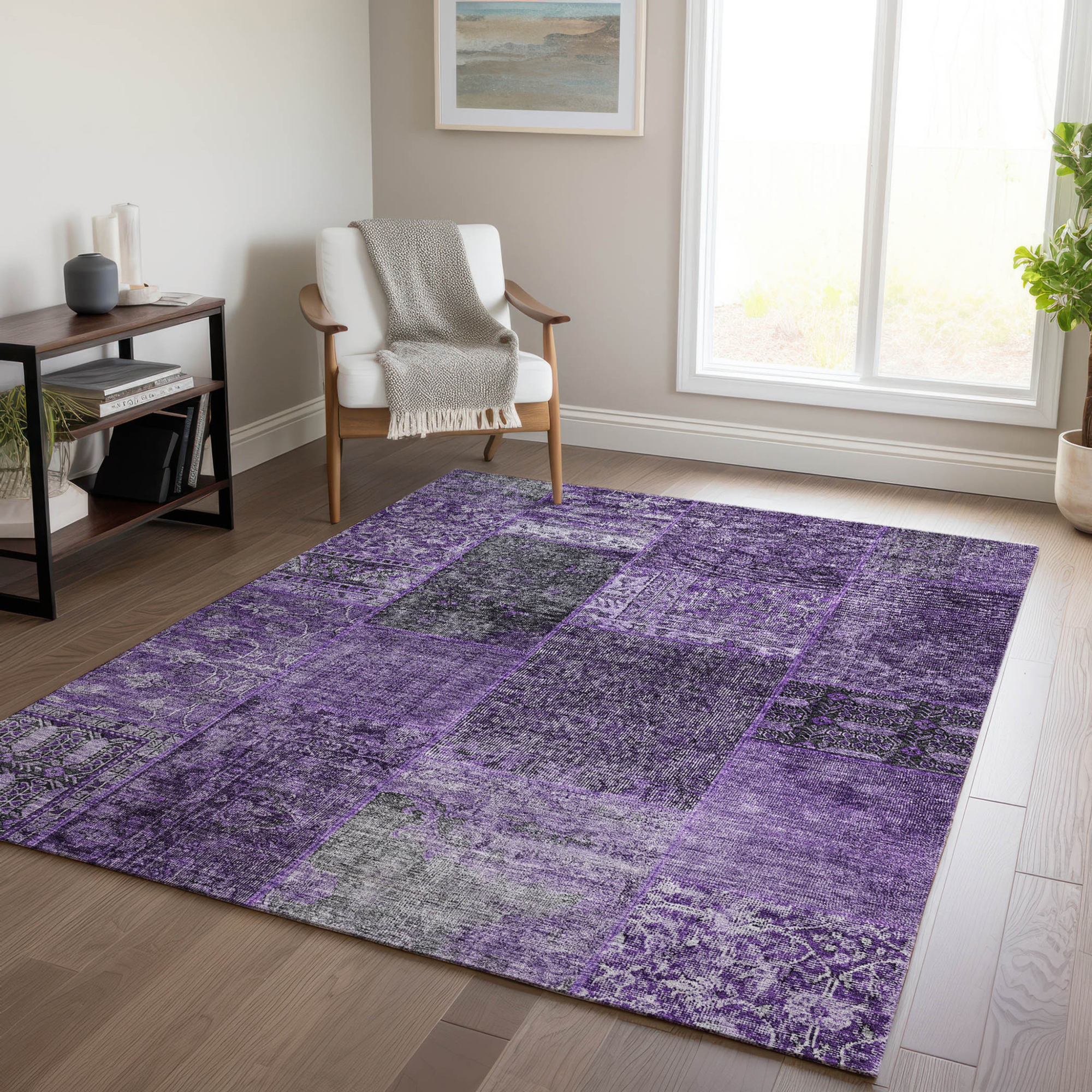 10' X 14' Eggplant Purple And Charcoal Patchwork Washable Indoor Outdoor Area Rug - 1 - Sports & Outdoor