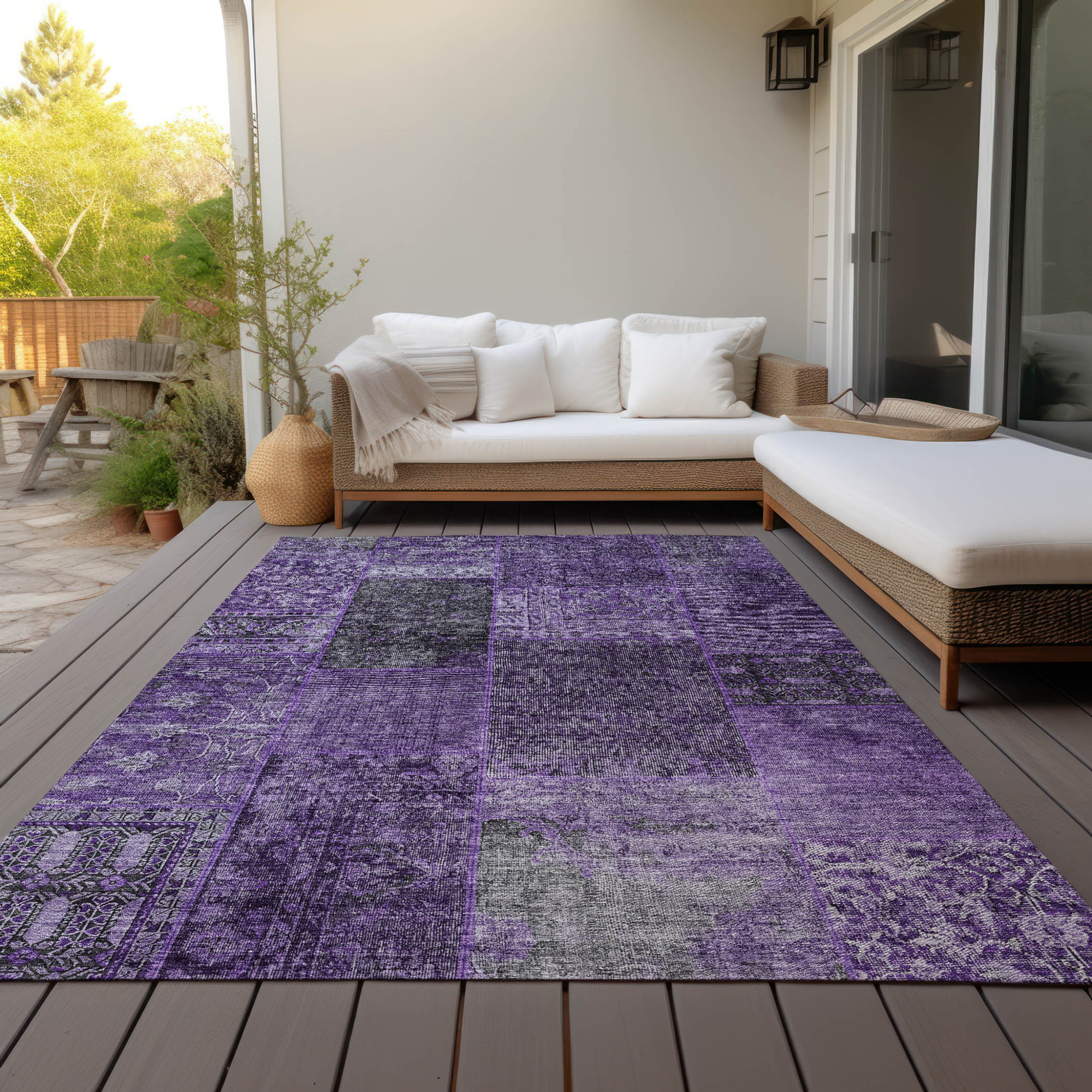 10' X 14' Eggplant Purple And Charcoal Patchwork Washable Indoor Outdoor Area Rug - 1 - Sports & Outdoor