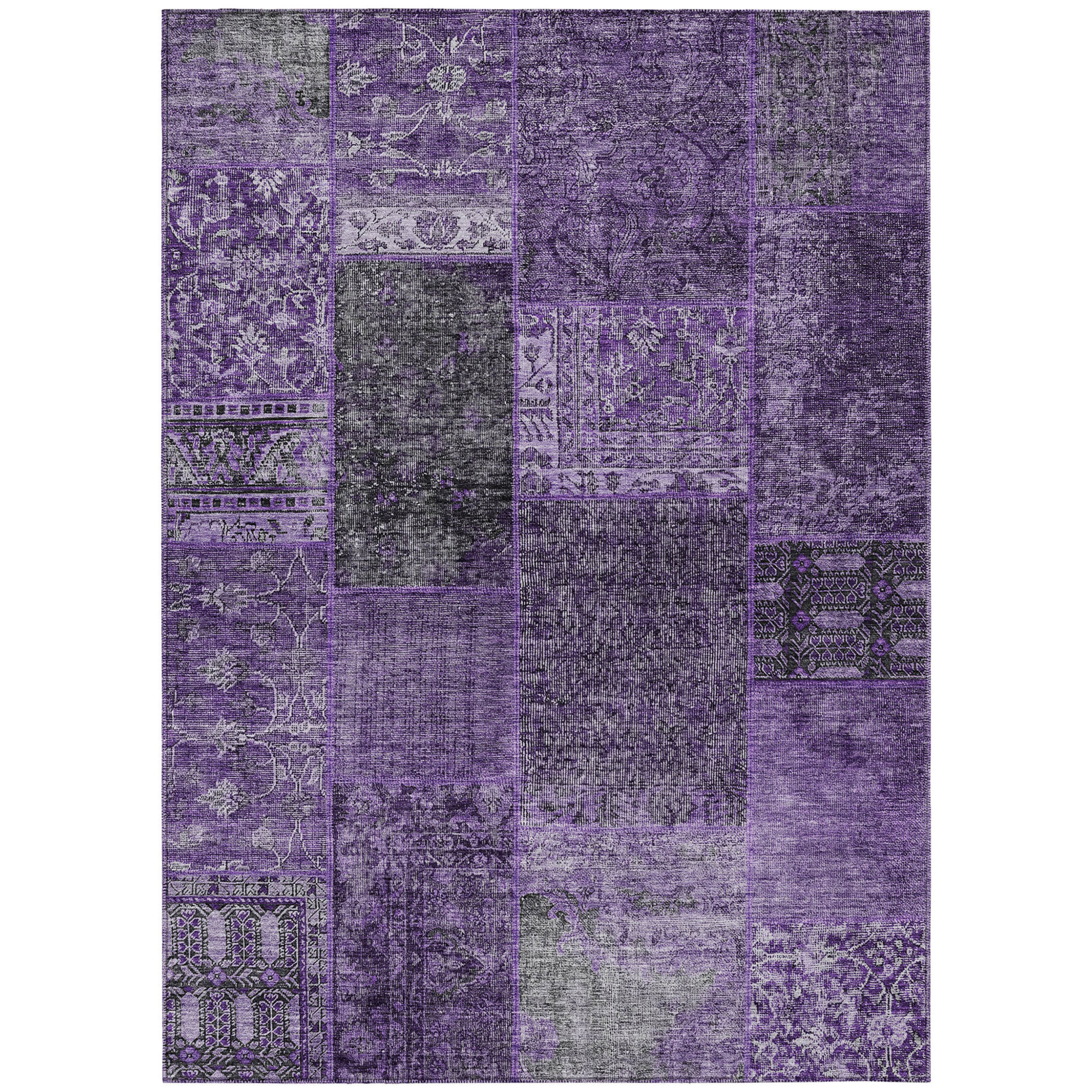 10' X 14' Eggplant Purple And Charcoal Patchwork Washable Indoor Outdoor Area Rug - 1 - Sports & Outdoor