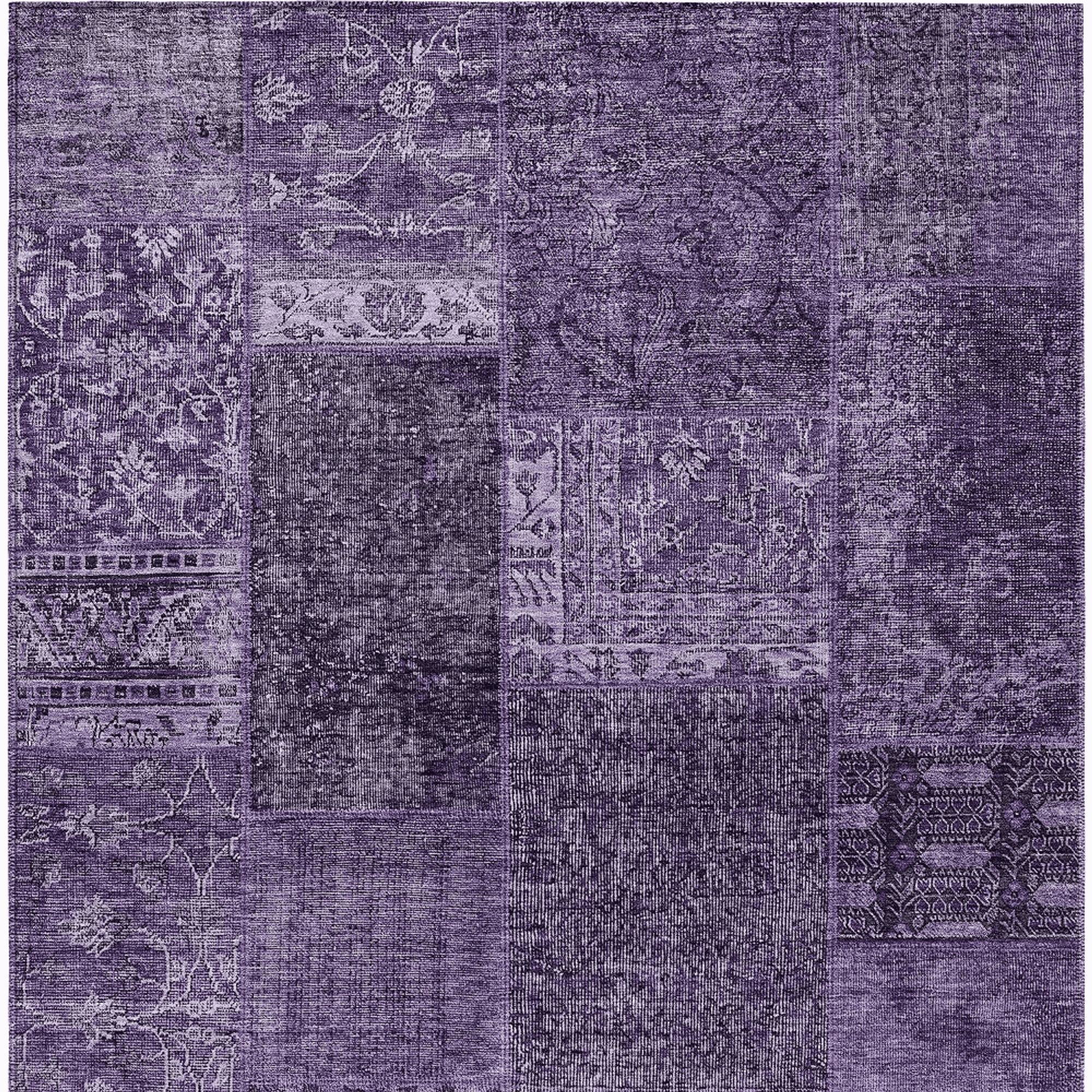 10' X 14' Eggplant Purple And Charcoal Patchwork Washable Indoor Outdoor Area Rug - 1 - Sports & Outdoor