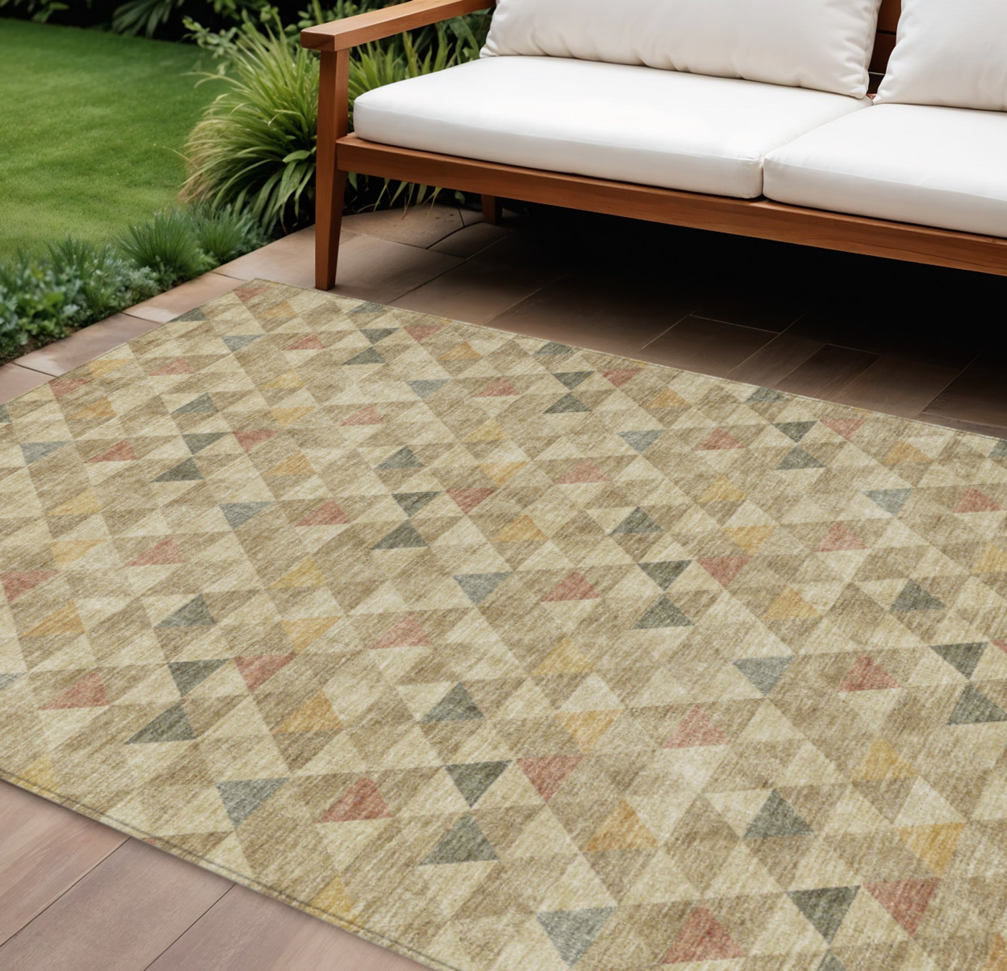 8' X 10' Beige Tan And Taupe Geometric Washable Indoor Outdoor Area Rug Sports & Outdoor