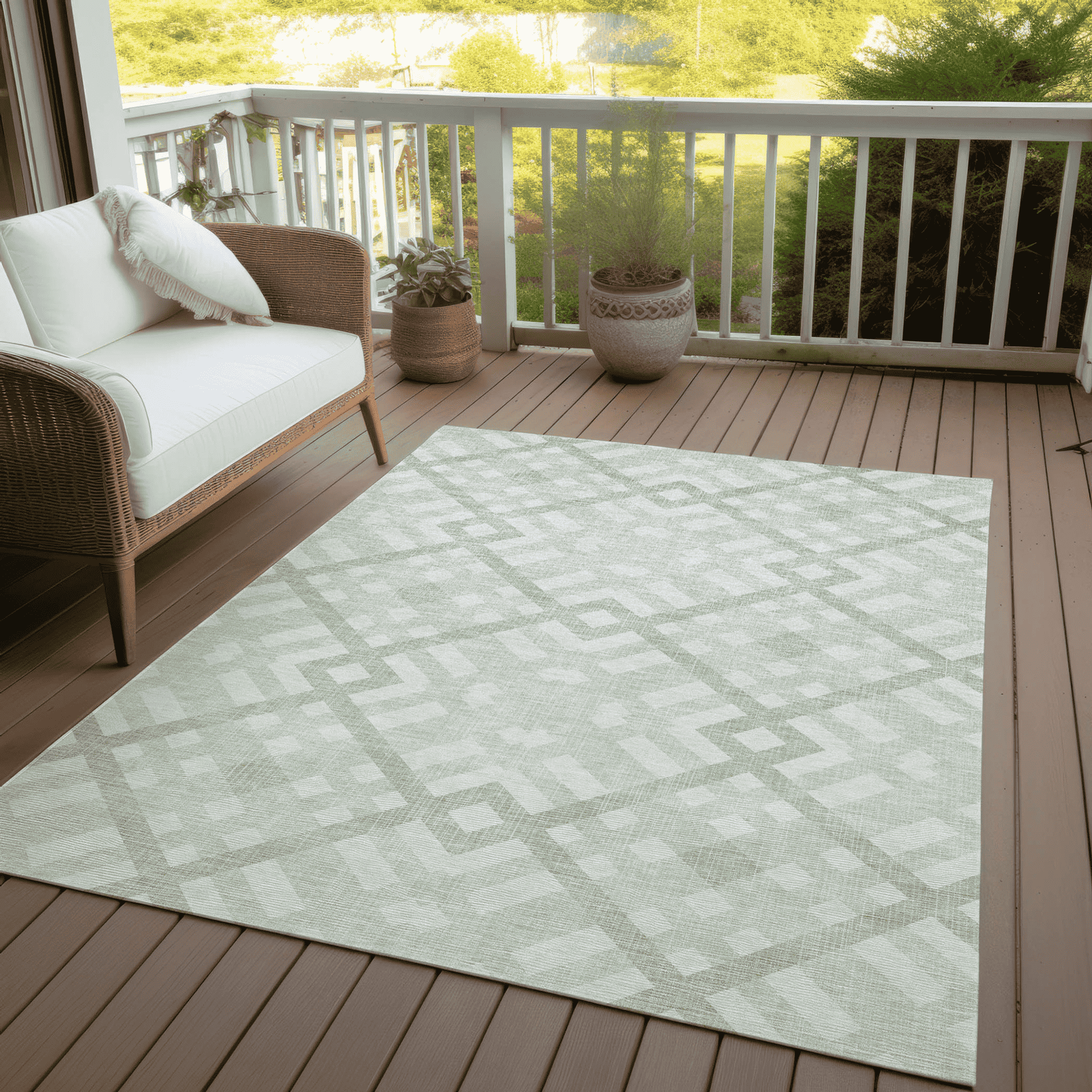 10' X 14' Mint Green And Ivory Geometric Washable Indoor Outdoor Area Rug - 1 - Sports & Outdoor