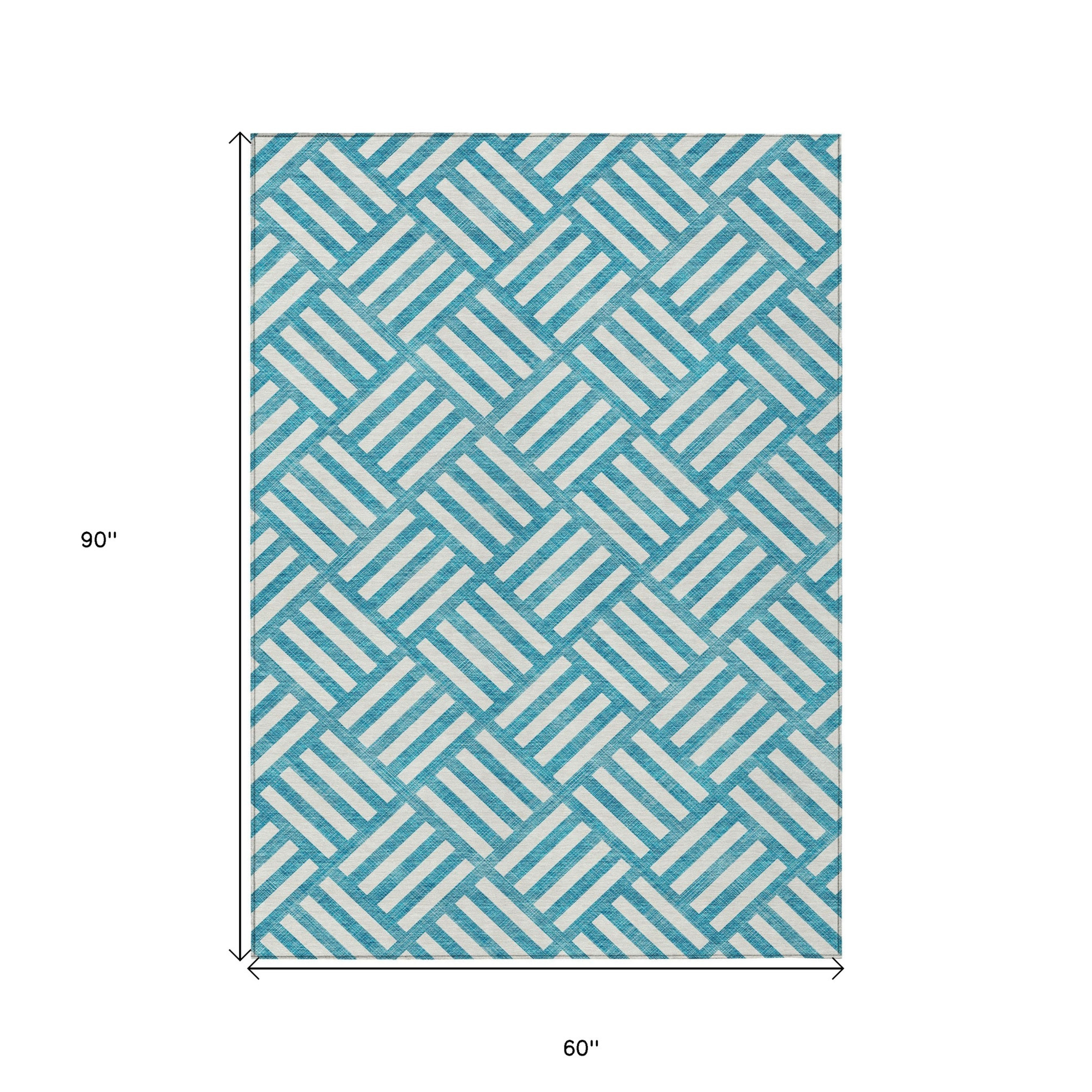 5' X 8' Teal Blue And Ivory Geometric Washable Indoor Outdoor Area Rug Sports & Outdoor