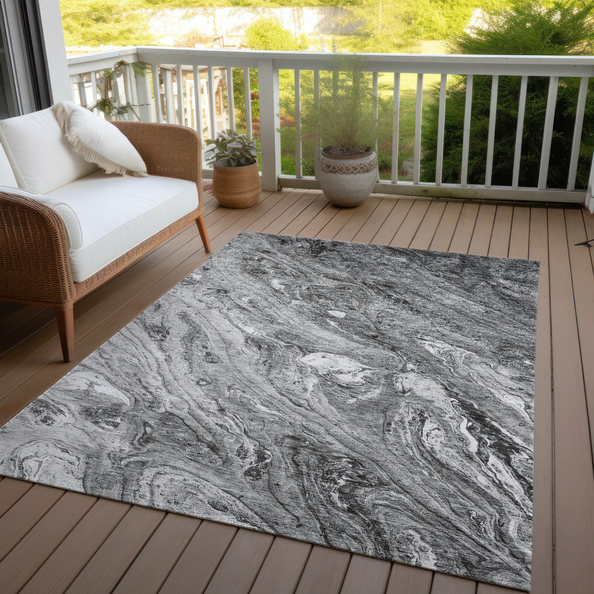 10' X 14' Gray Silver And Charcoal Abstract Washable Indoor Outdoor Area Rug - 1 - Sports & Outdoor