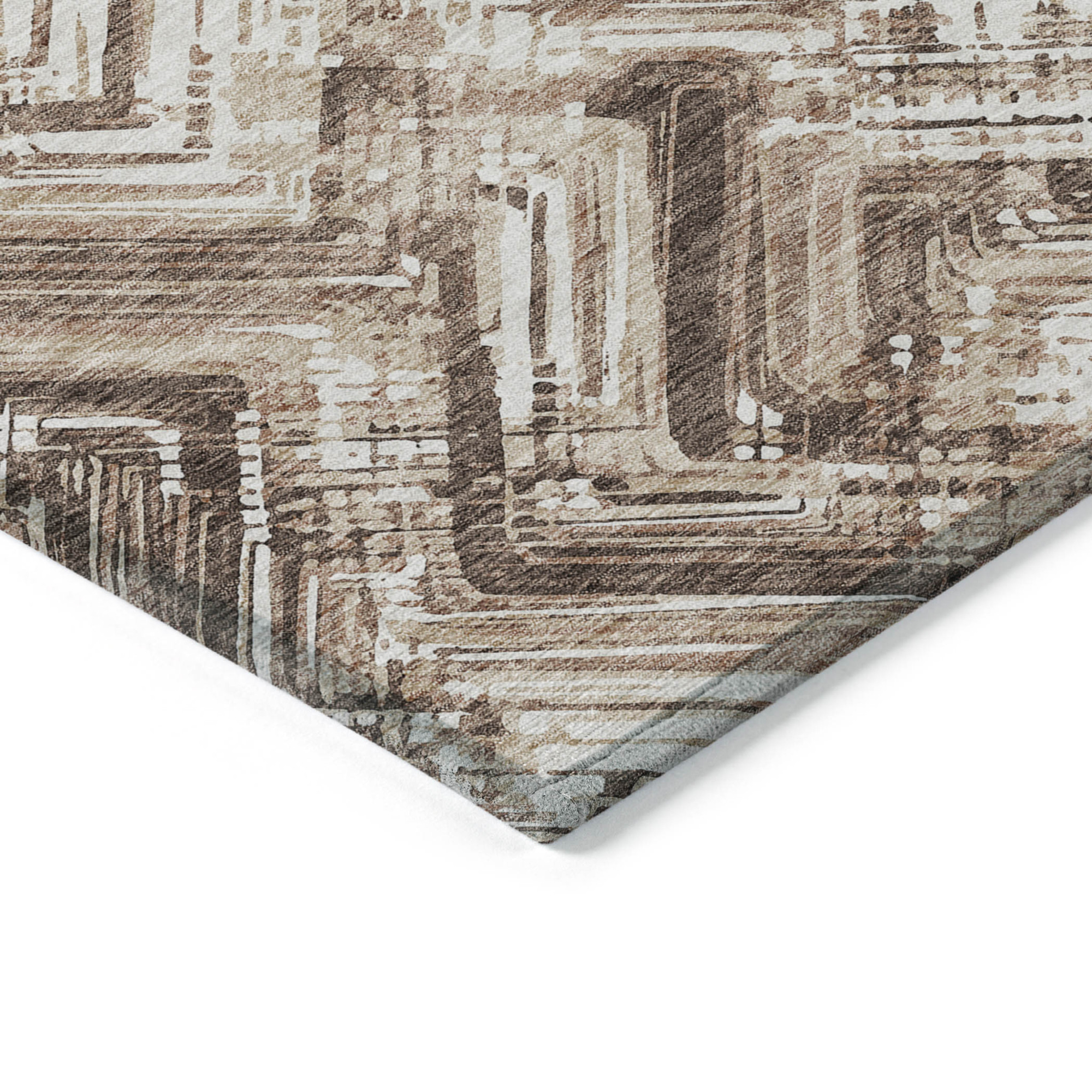 10' X 14' Brown Taupe And Tan Geometric Washable Indoor Outdoor Area Rug - 1 - Sports & Outdoor
