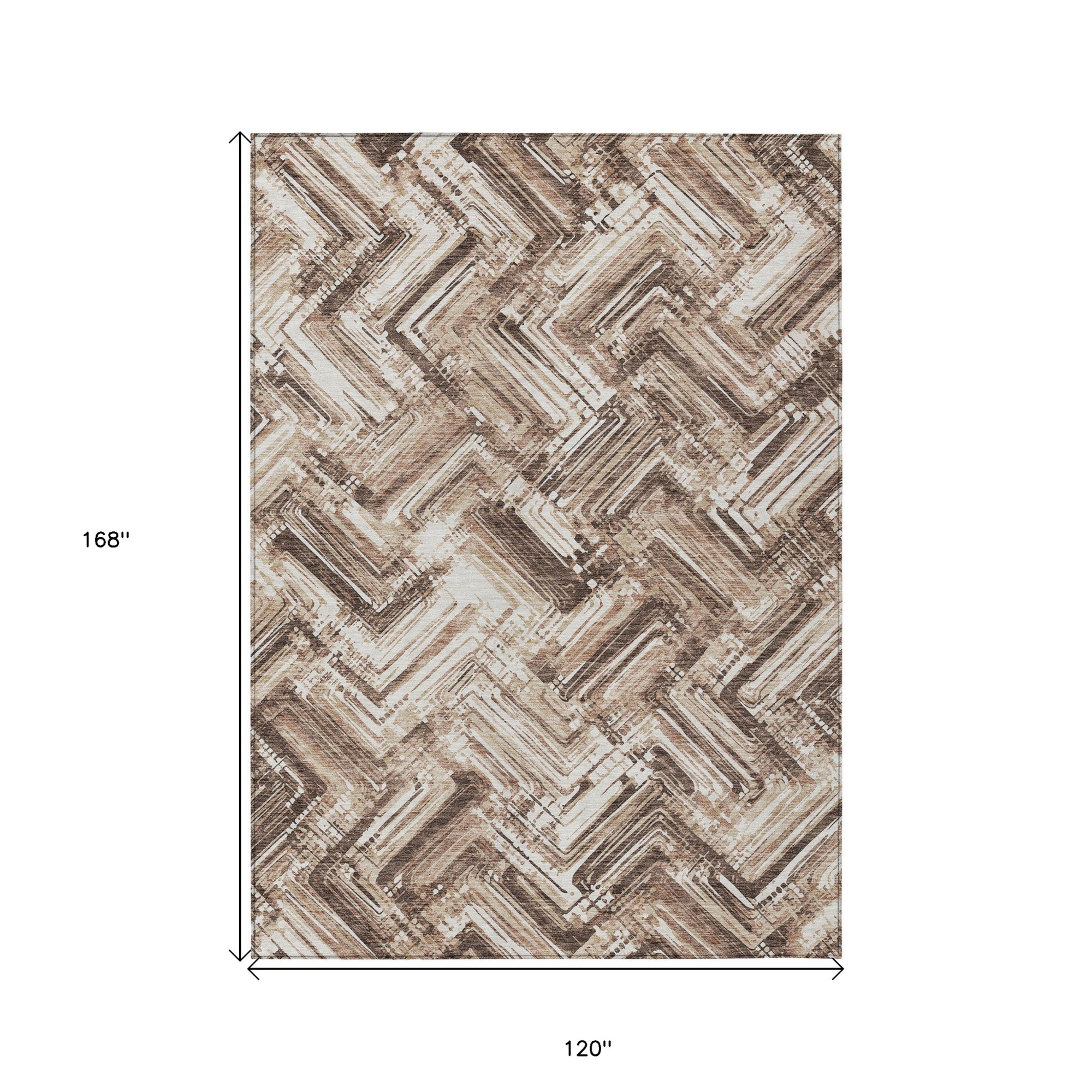 10' X 14' Brown Taupe And Tan Geometric Washable Indoor Outdoor Area Rug - 1 - Sports & Outdoor