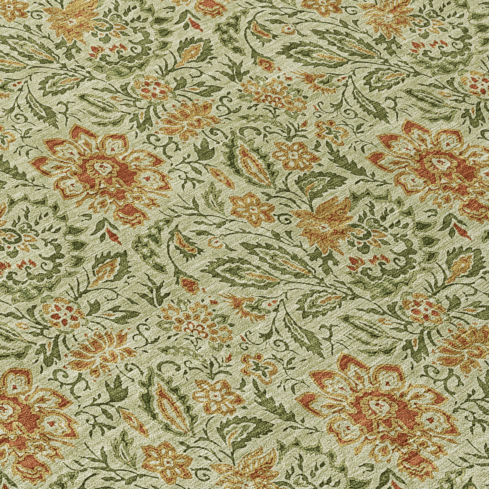 10' X 14' Green Copper And Sage Floral Washable Indoor Outdoor Area Rug - 1 - Sports & Outdoor