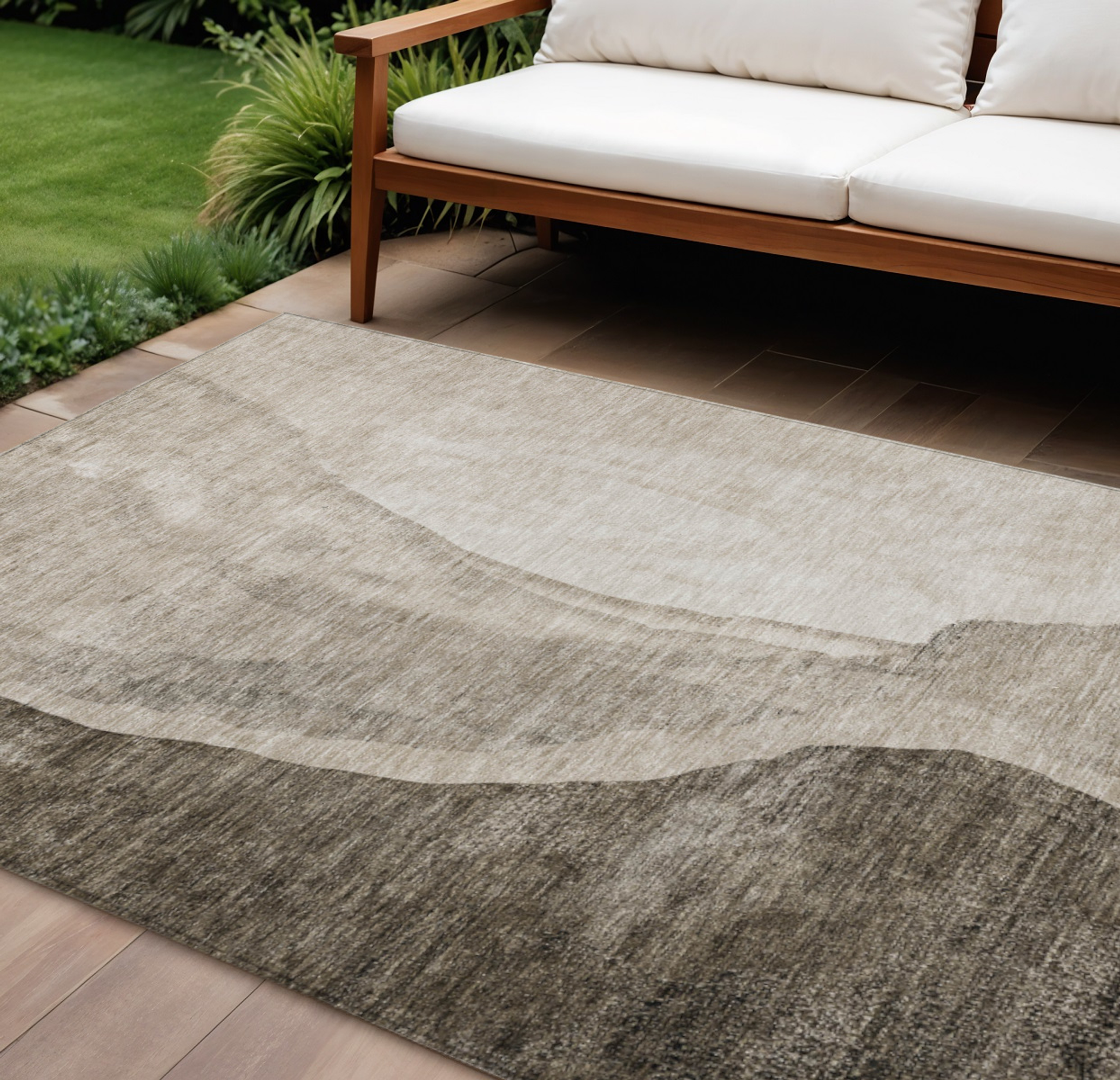 10' X 14' Taupe And Brown Abstract Washable Indoor Outdoor Area Rug - 1 - Sports & Outdoor