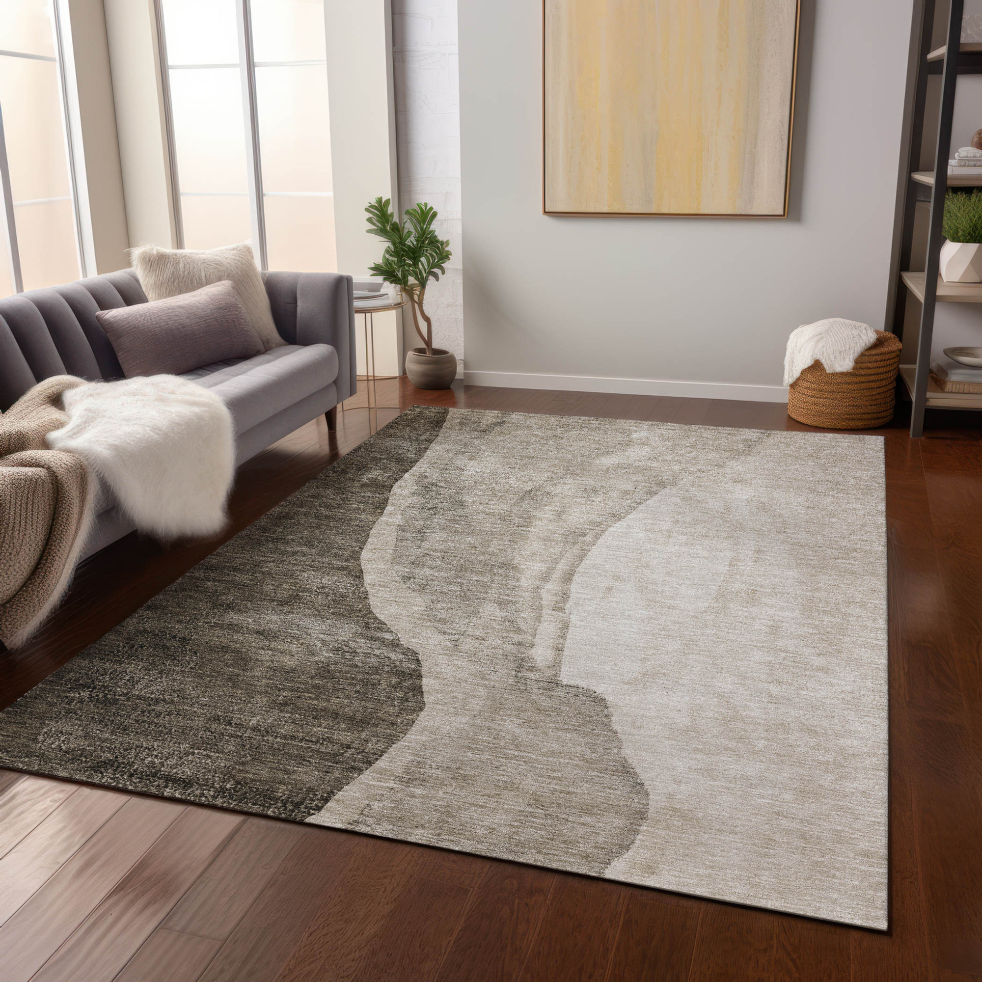 10' X 14' Taupe And Brown Abstract Washable Indoor Outdoor Area Rug - 1 - Sports & Outdoor