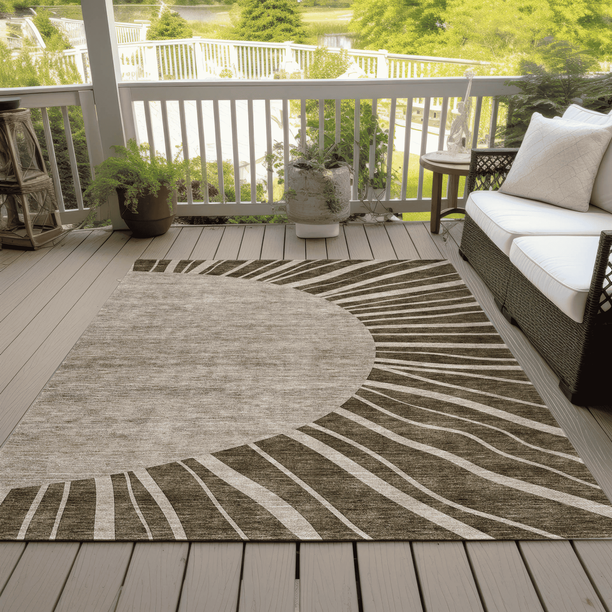 10' X 14' Brown Taupe And Beige Abstract Washable Indoor Outdoor Area Rug - 1 - Sports & Outdoor