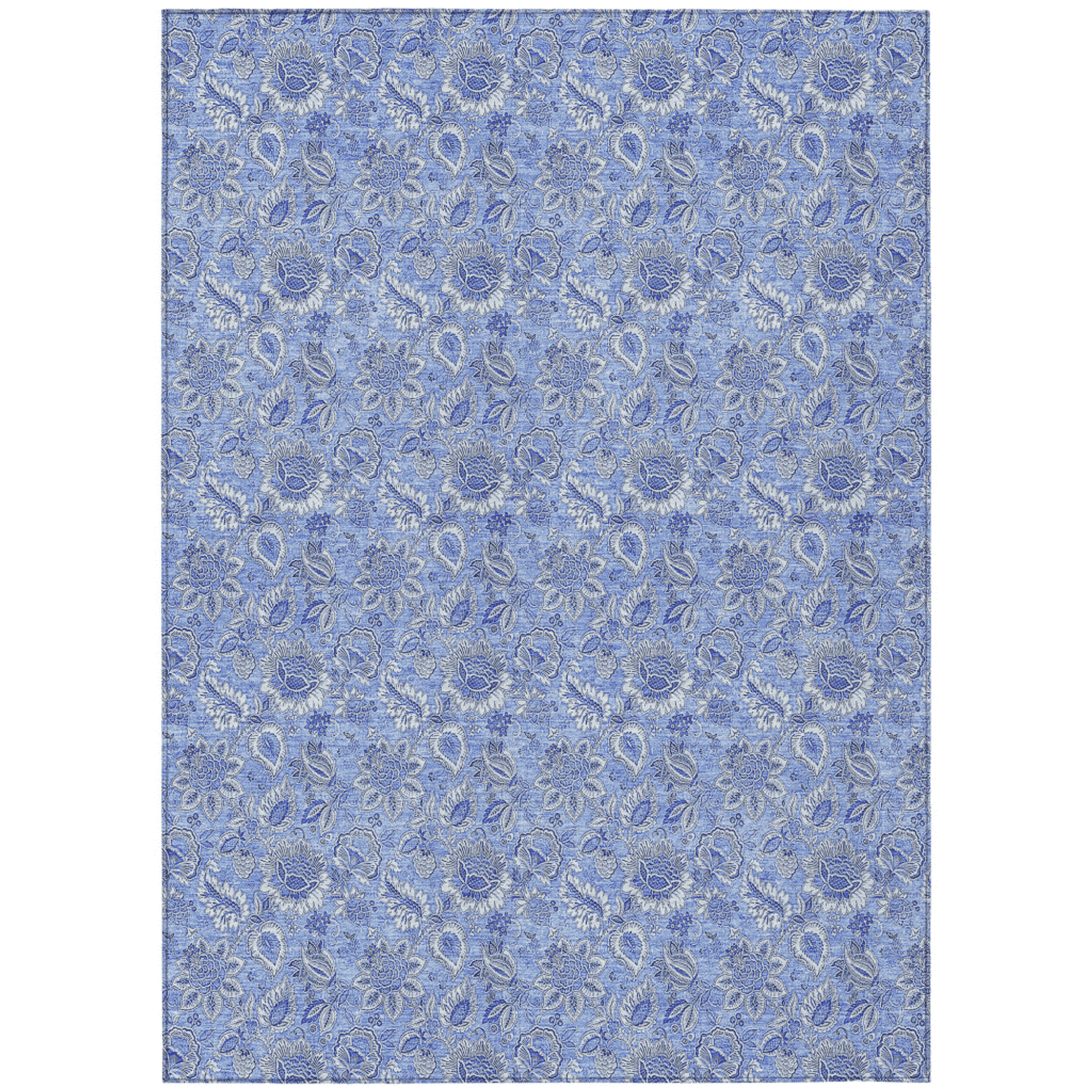 10' X 14' Navy Blue And Denim Blue Floral Washable Indoor Outdoor Area Rug - 1 - Sports & Outdoor