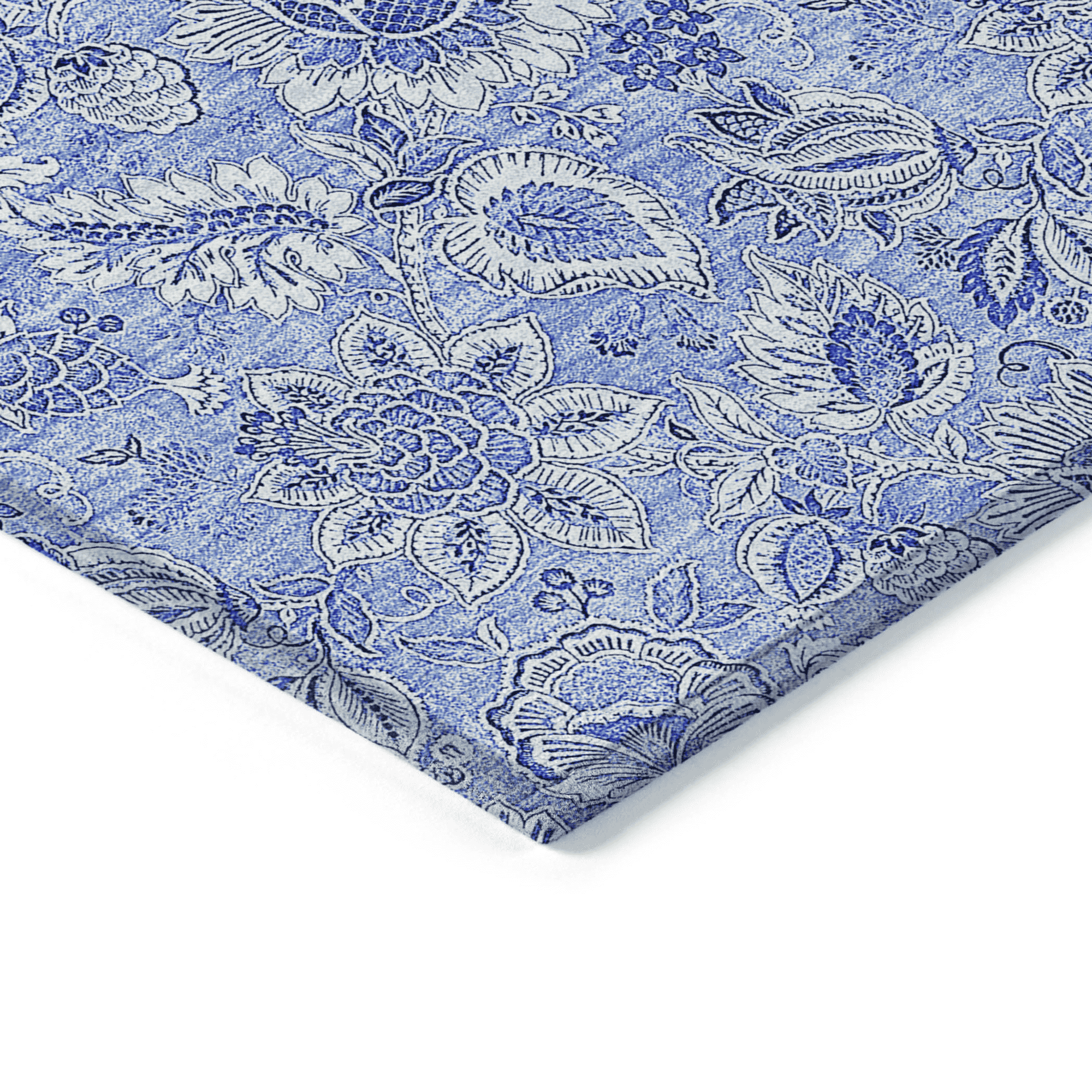 10' X 14' Navy Blue And Denim Blue Floral Washable Indoor Outdoor Area Rug - 1 - Sports & Outdoor