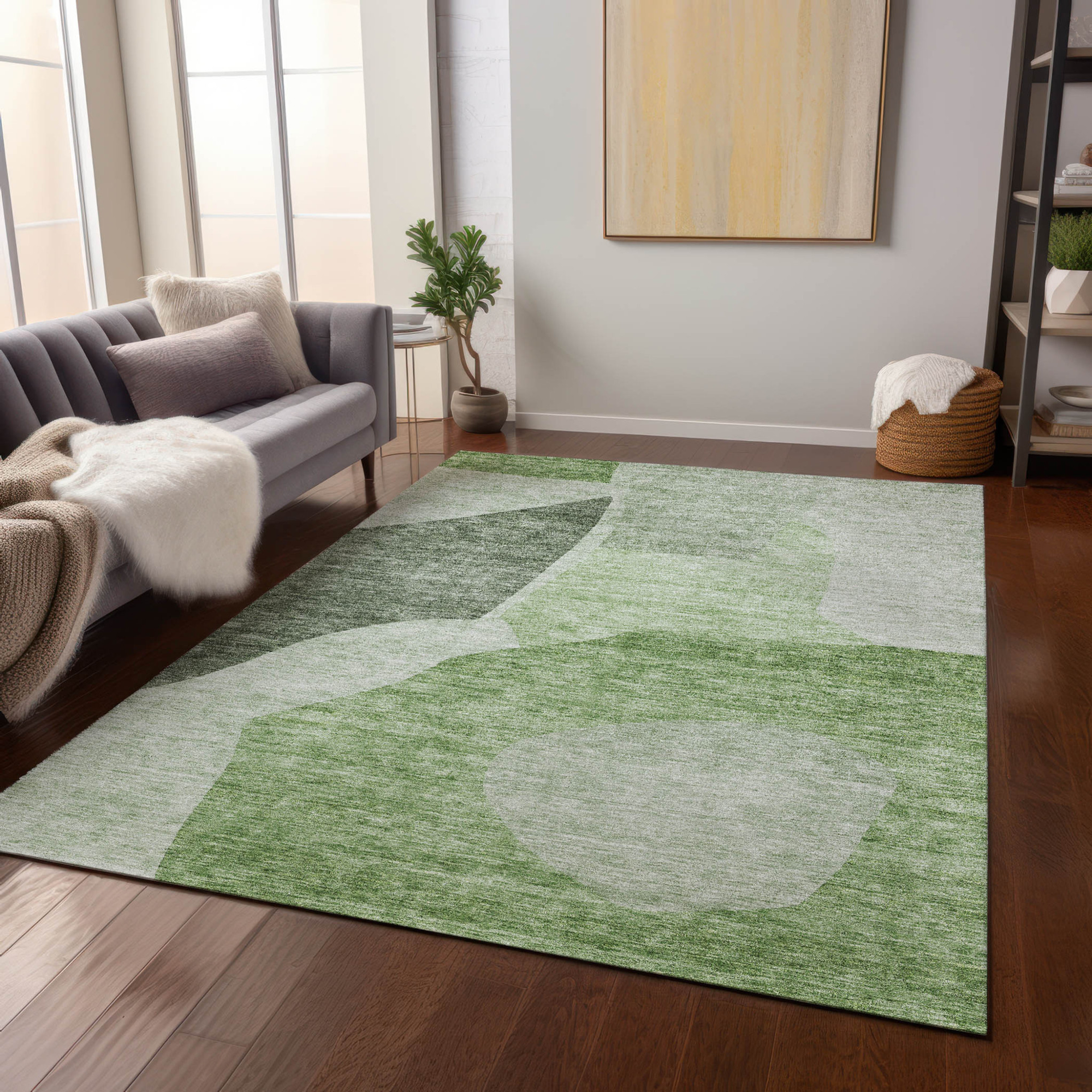 10' X 14' Olive Green And Fern Green Abstract Washable Indoor Outdoor Area Rug - 1 - Sports & Outdoor