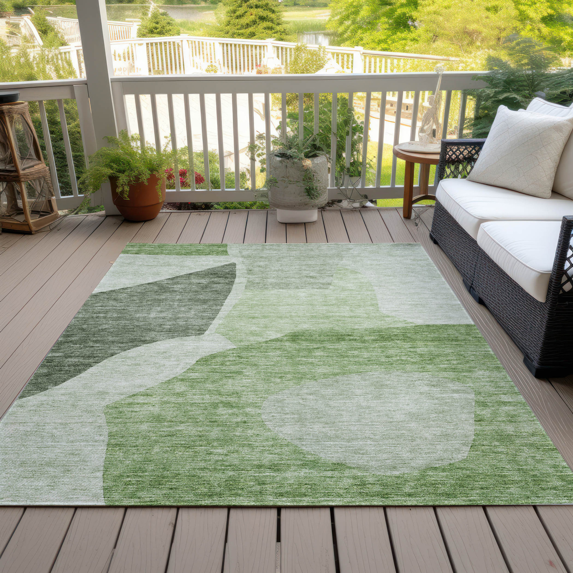 10' X 14' Olive Green And Fern Green Abstract Washable Indoor Outdoor Area Rug - 1 - Sports & Outdoor