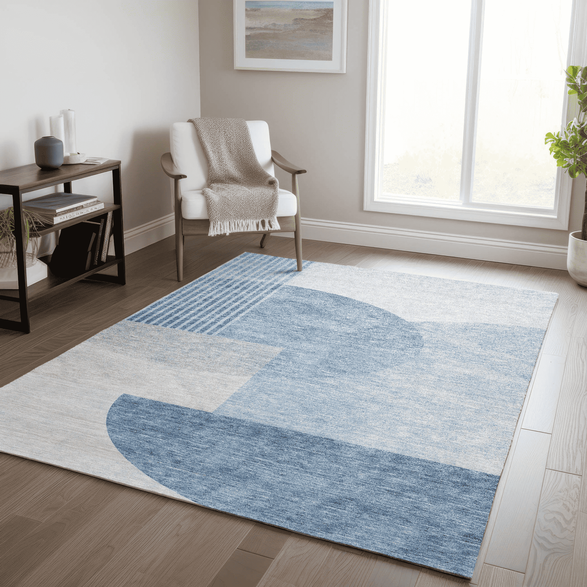10' X 14' Navy Blue And Sky Blue Geometric Washable Indoor Outdoor Area Rug - 1 - Sports & Outdoor