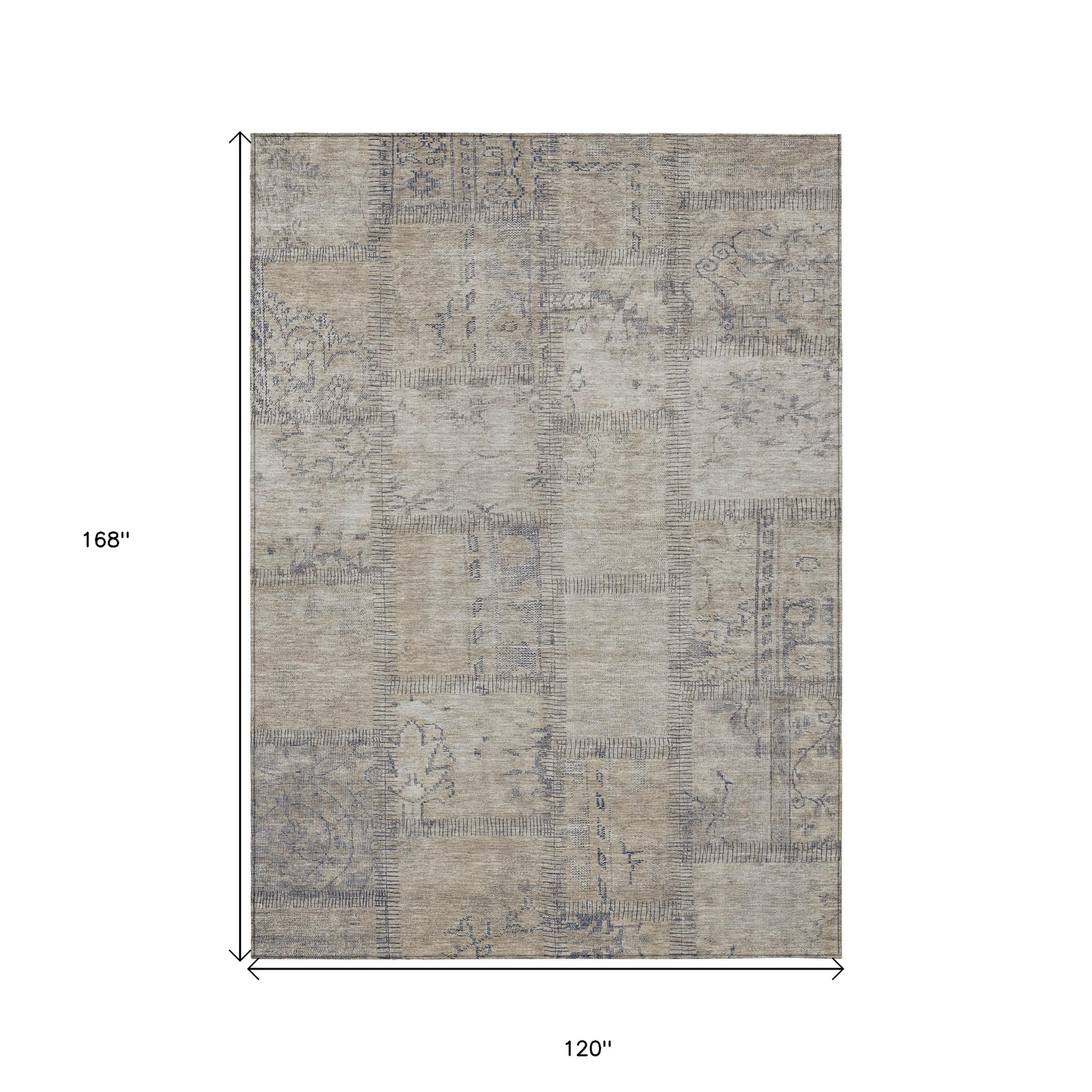 10' X 14' Beige Taupe And Brown Patchwork Washable Indoor Outdoor Area Rug - 1 - Sports & Outdoor