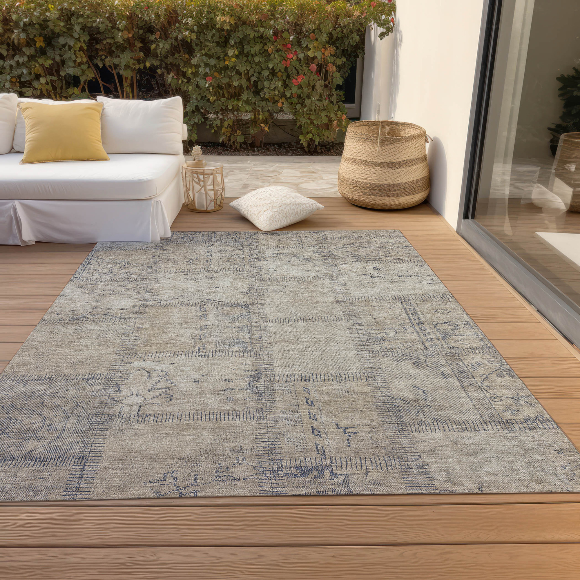 10' X 14' Beige Taupe And Brown Patchwork Washable Indoor Outdoor Area Rug - 1 - Sports & Outdoor