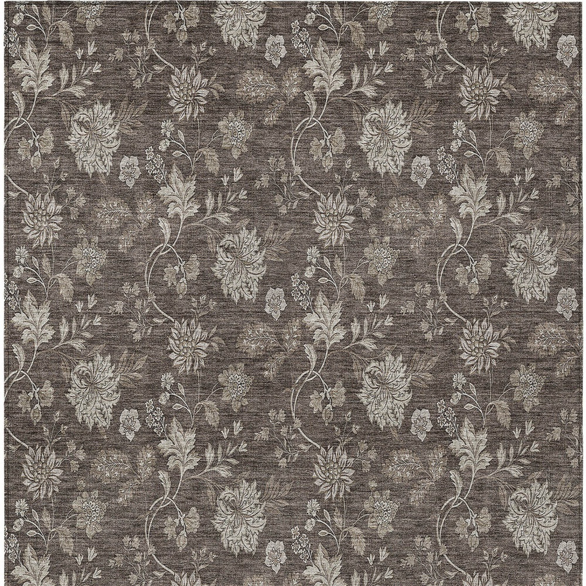 10' X 14' Chocolate Beige And Taupe Floral Washable Indoor Outdoor Area Rug - 1 - Sports & Outdoor