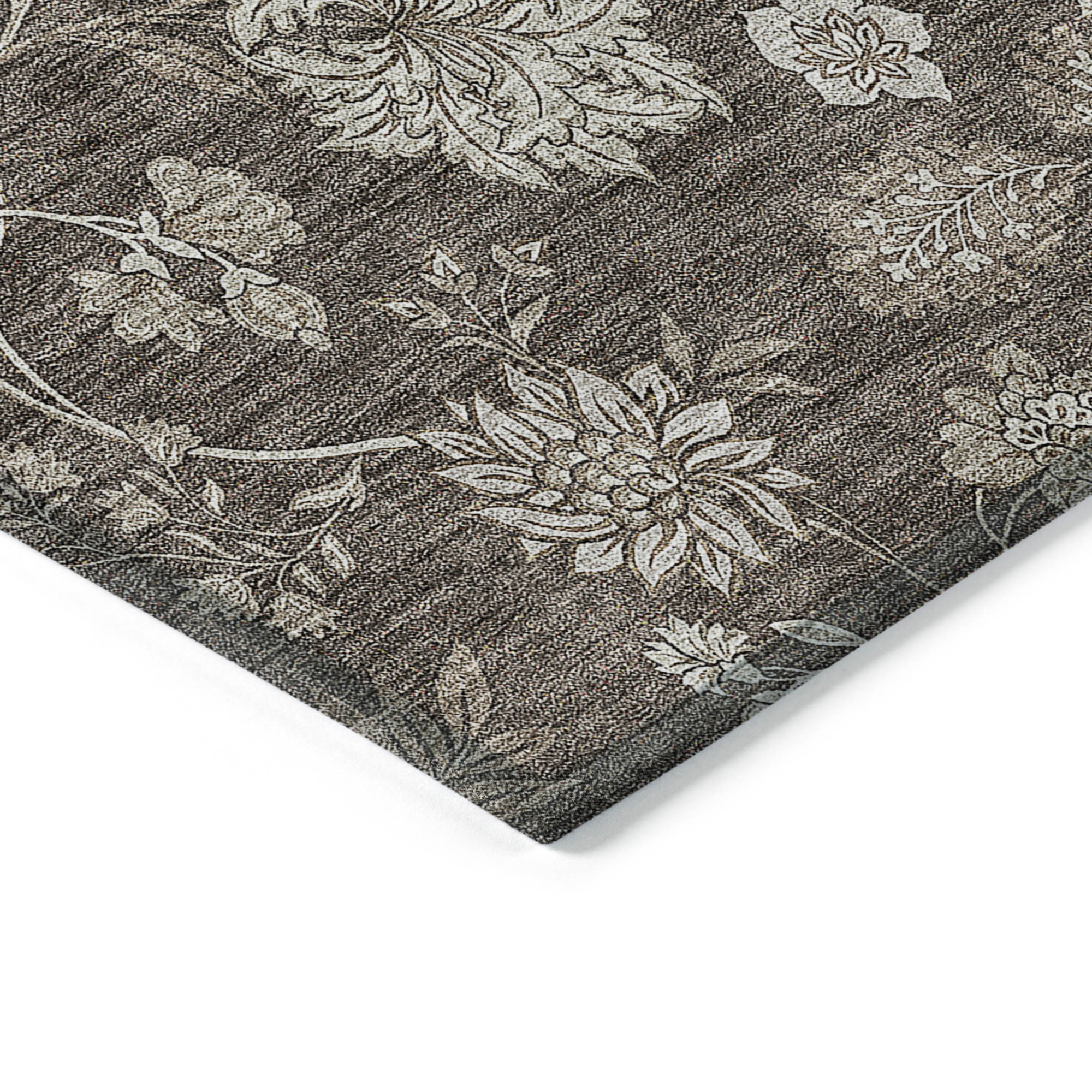 10' X 14' Chocolate Beige And Taupe Floral Washable Indoor Outdoor Area Rug - 1 - Sports & Outdoor