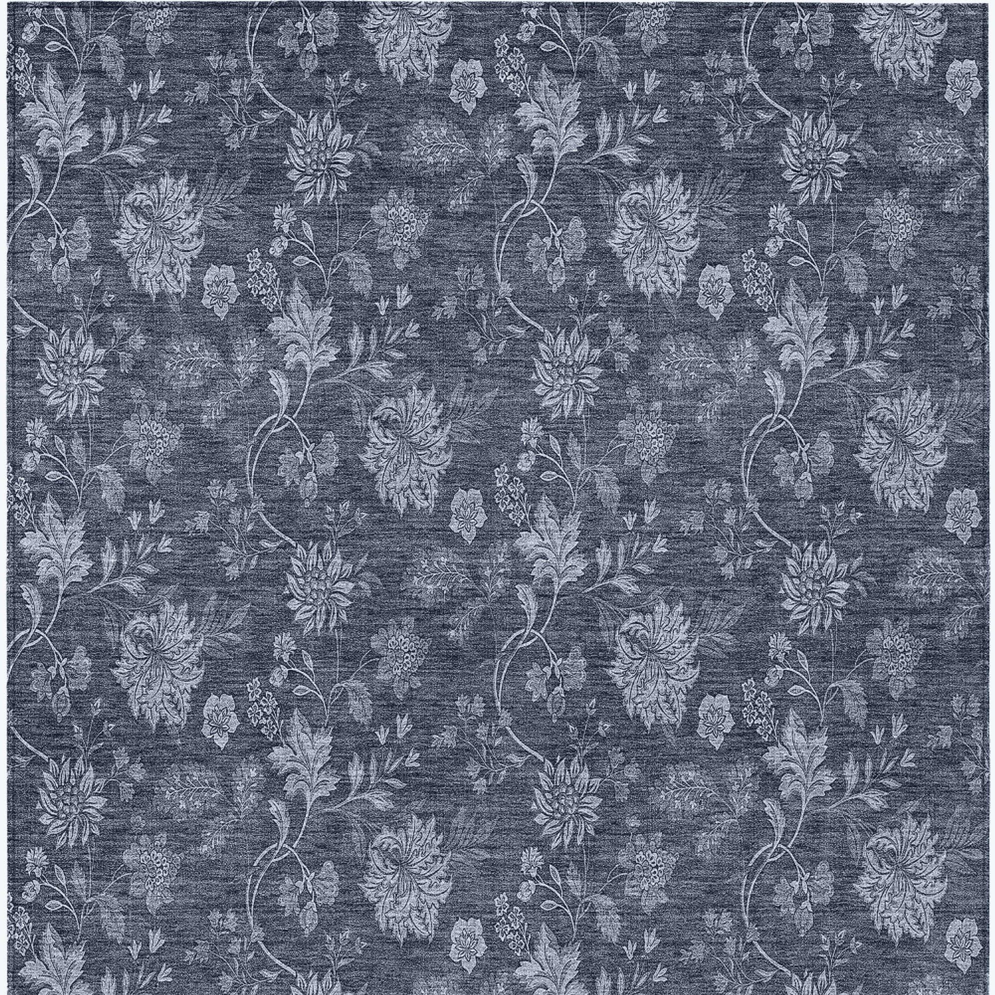 10' X 14' Denim Blue And Navy Blue Floral Washable Indoor Outdoor Area Rug - 1 - Sports & Outdoor