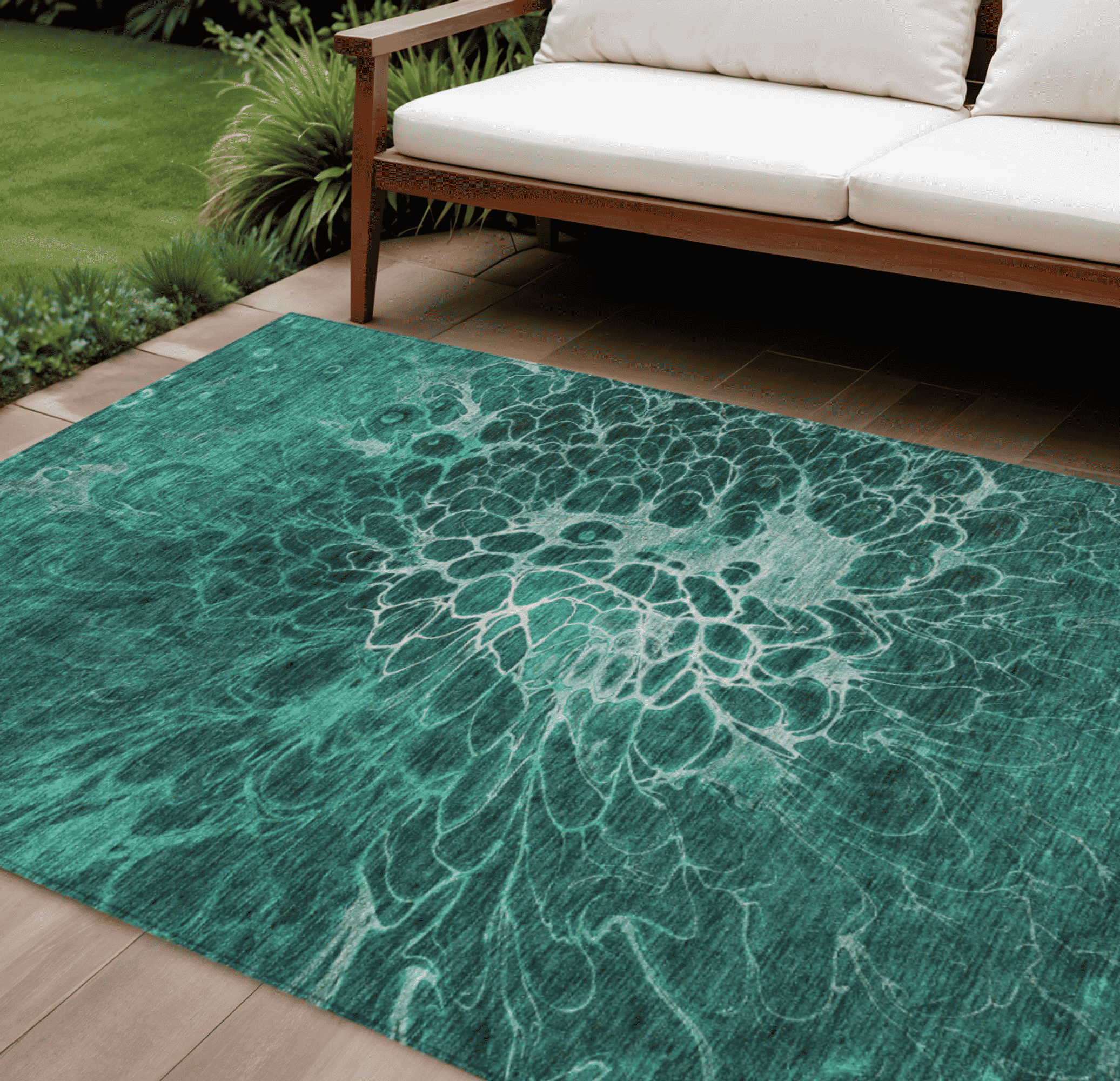 10' X 14' Teal Blue Aqua And Turquoise Abstract Washable Indoor Outdoor Area Rug - 1 - Sports & Outdoor