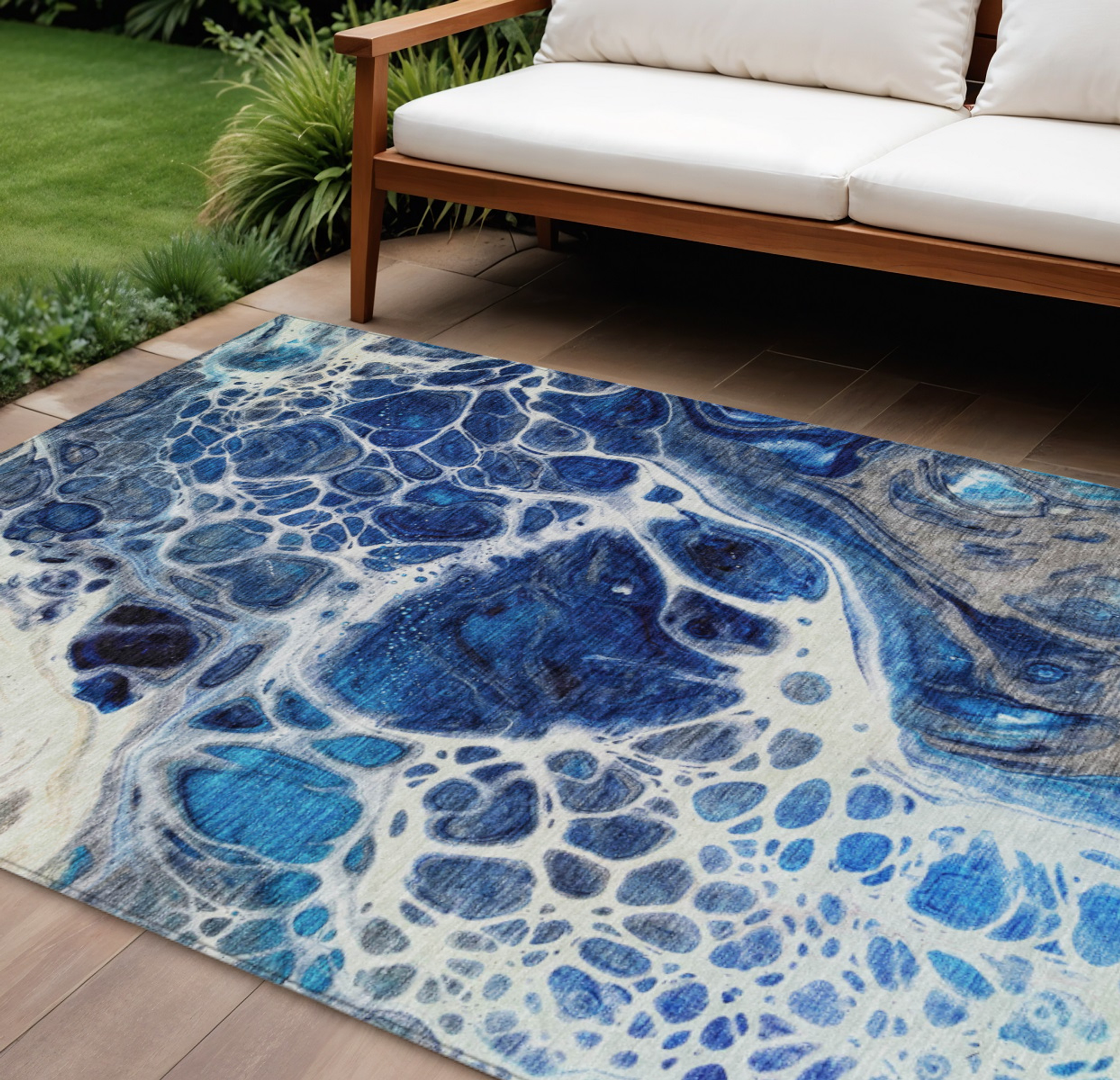 10' X 14' Navy Blue And Gray Nautical Washable Indoor Outdoor Area Rug - 1 - Sports & Outdoor