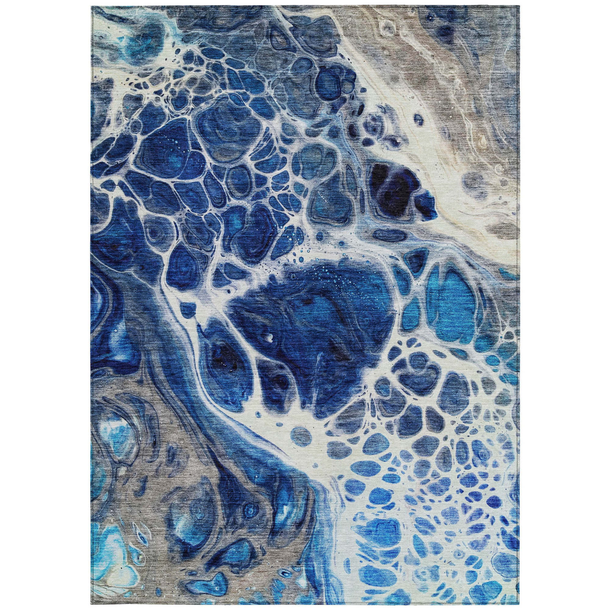 10' X 14' Navy Blue And Gray Nautical Washable Indoor Outdoor Area Rug - 1 - Sports & Outdoor