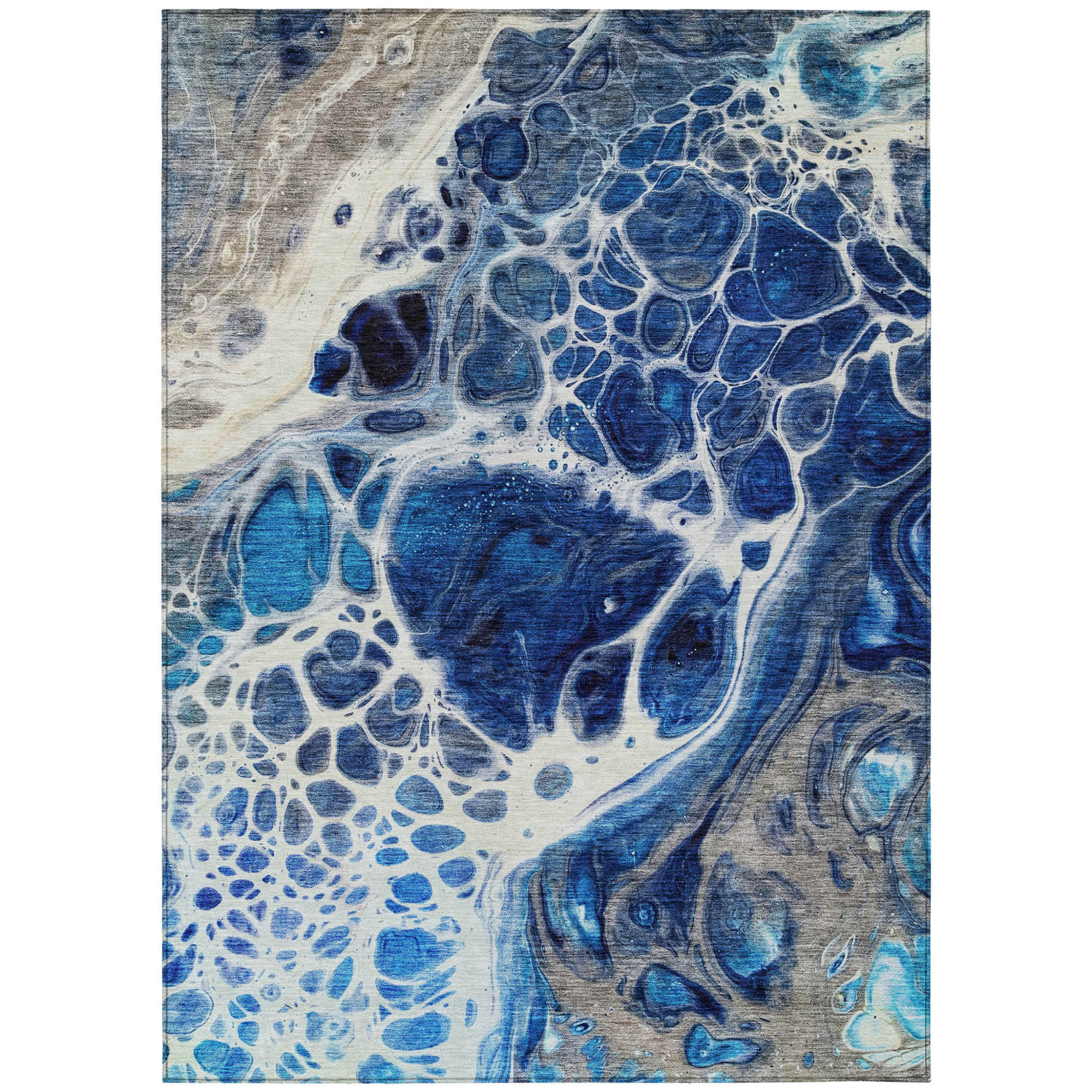 10' X 14' Navy Blue And Gray Nautical Washable Indoor Outdoor Area Rug - 1 - Sports & Outdoor