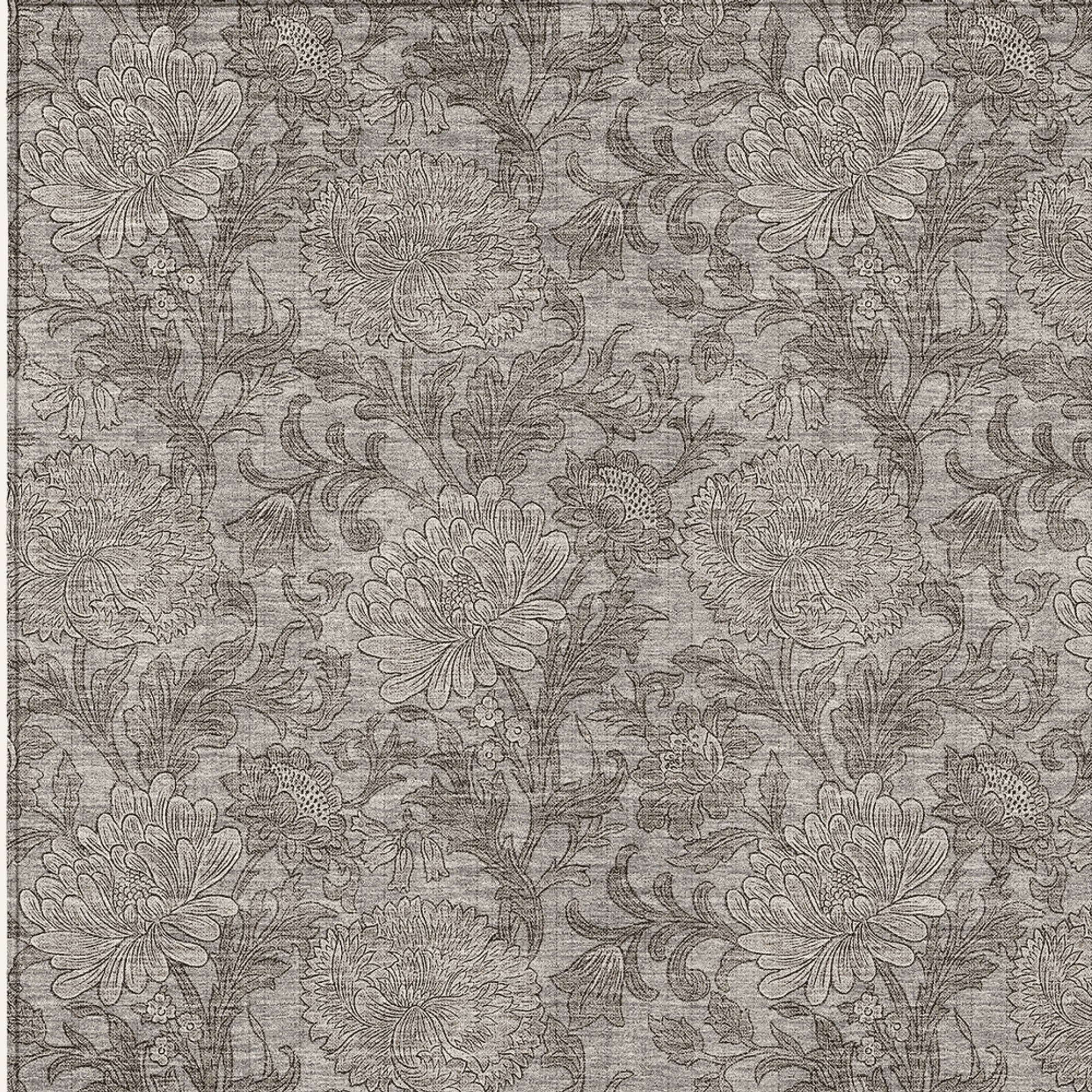 10' X 14' Gray Silver And Taupe Floral Washable Indoor Outdoor Area Rug - 1 - Sports & Outdoor