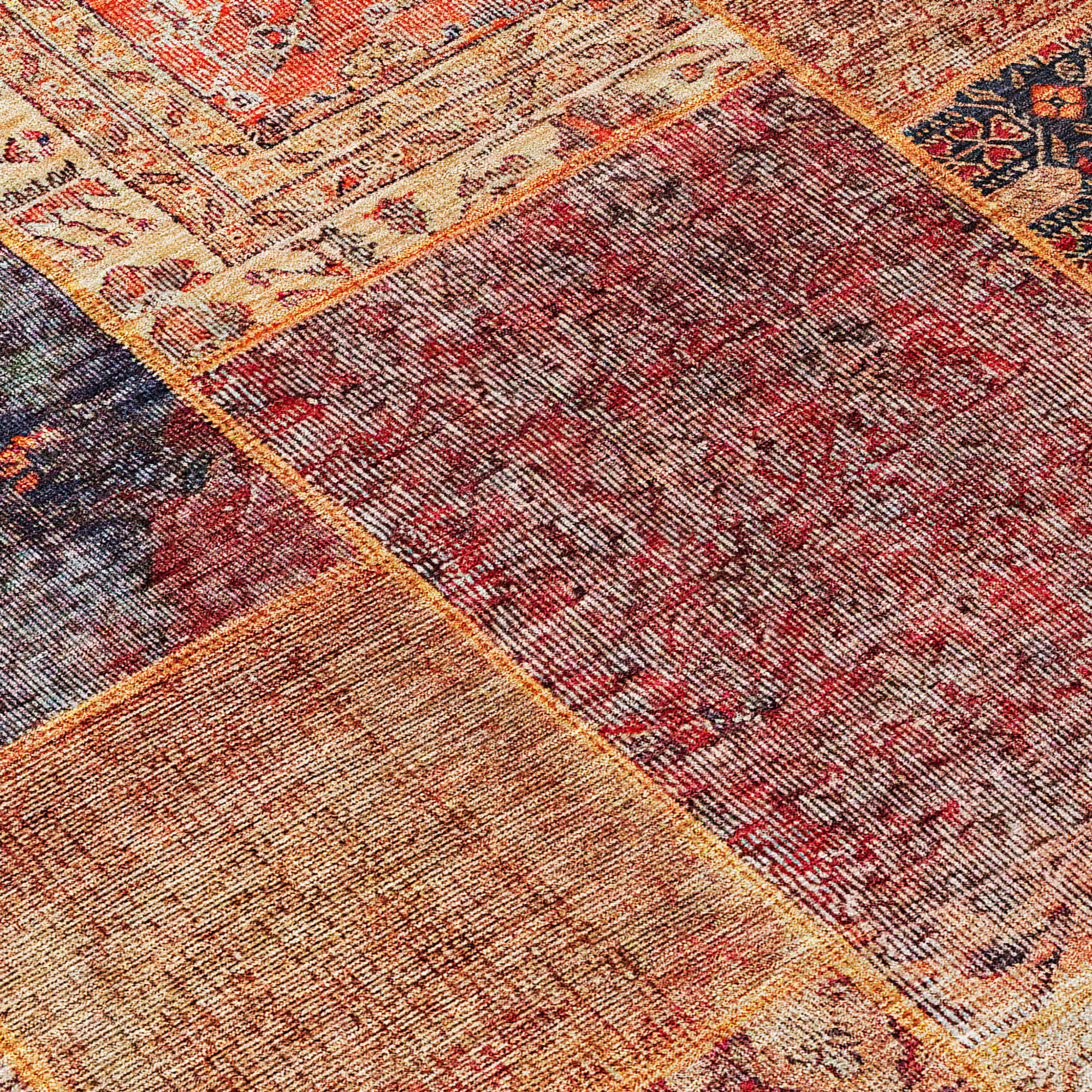 10' X 14' Red Orange And Blue Patchwork Washable Indoor Outdoor Area Rug - 1 - Sports & Outdoor