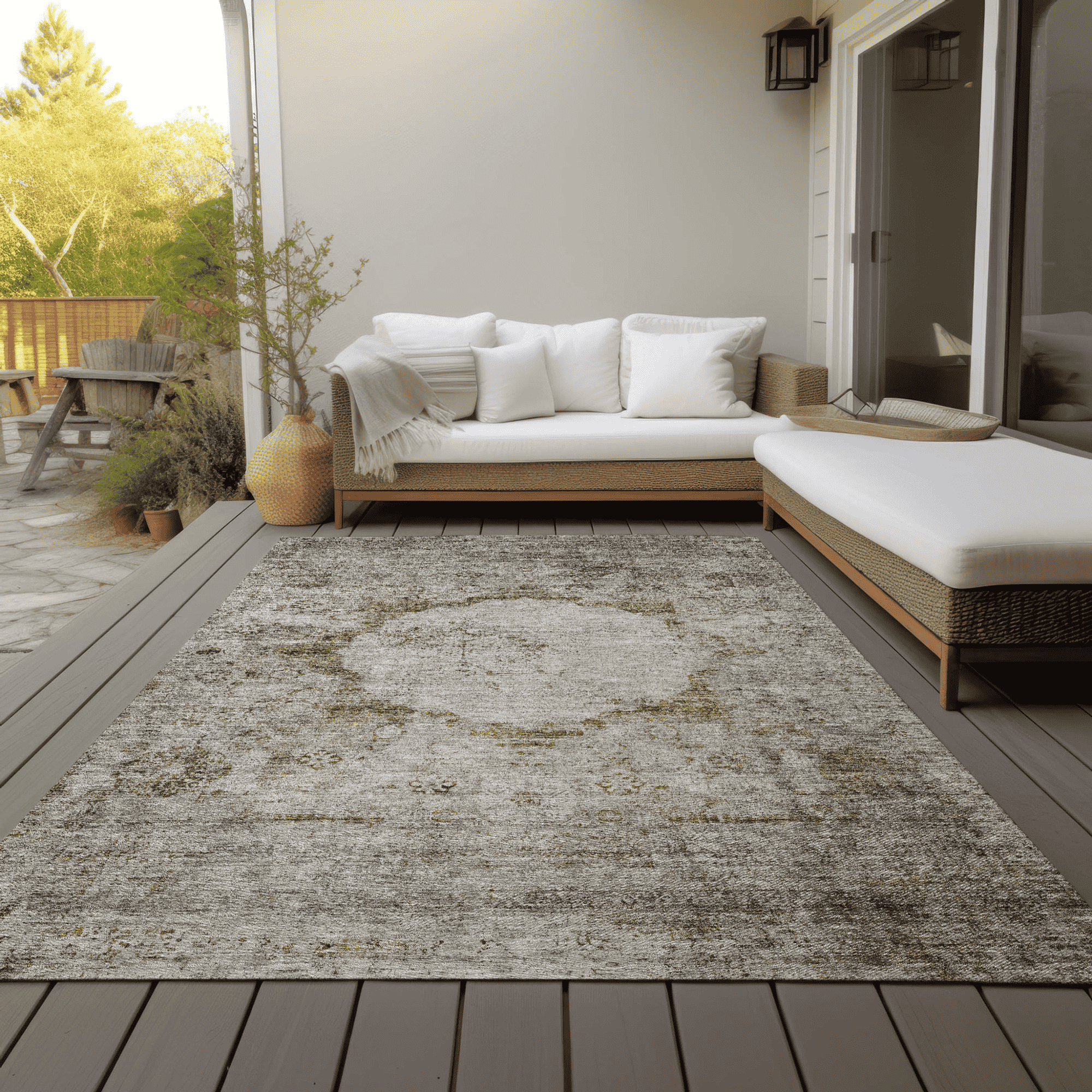 10' X 14' Taupe Brown And Gray Oriental Washable Indoor Outdoor Area Rug - 1 - Sports & Outdoor