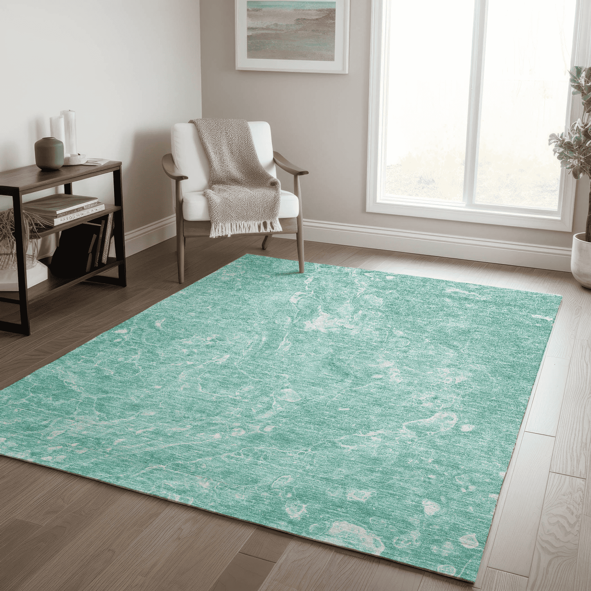 10' X 14' Teal Blue Aqua And Green Abstract Washable Indoor Outdoor Area Rug - 1 - Sports & Outdoor