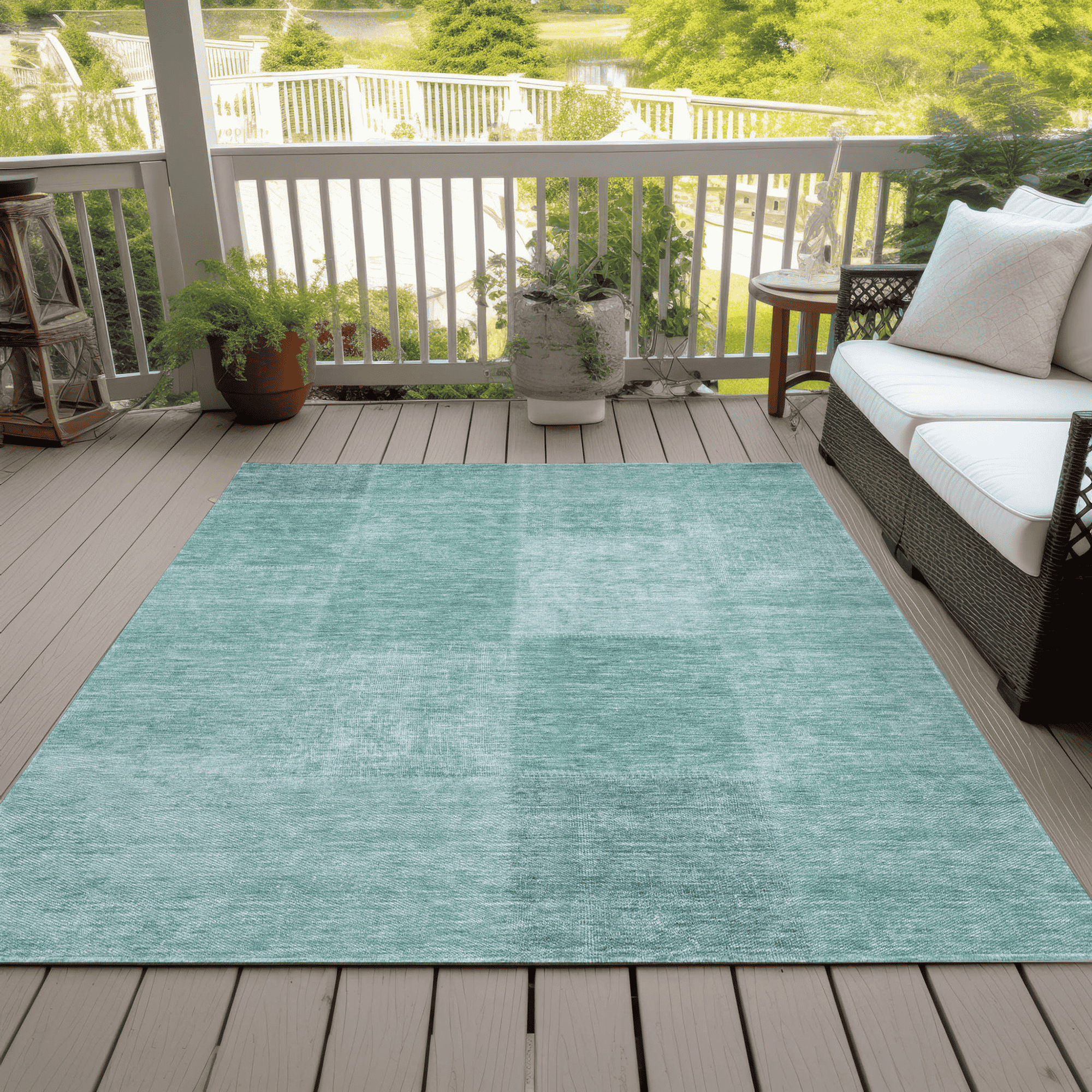 10' X 14' Teal Blue Sage And Green Patchwork Washable Indoor Outdoor Area Rug - 1 - Sports & Outdoor