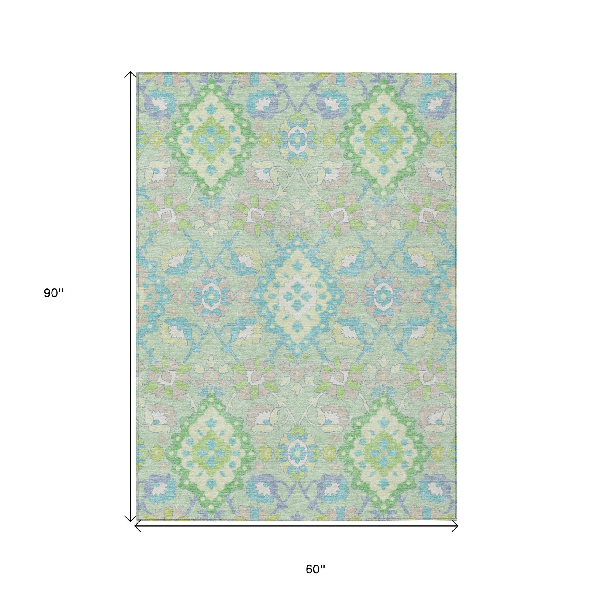 5' X 8' Mint Green Blue And Ivory Oriental Washable Indoor Outdoor Area Rug Sports & Outdoor