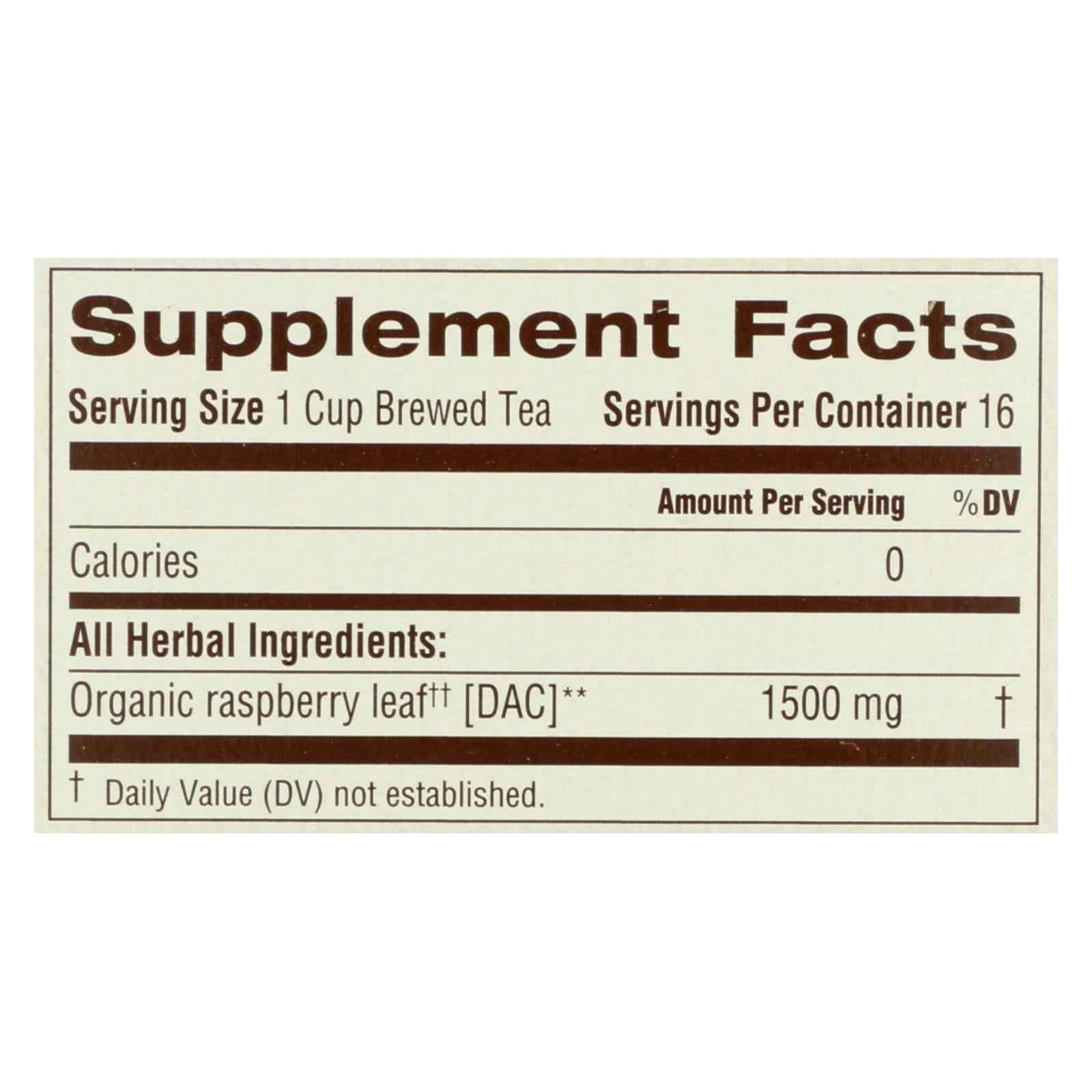 Traditional Medicinals Organic Raspberry Leaf Herbal Tea - Caffeine Free - 16 Bags