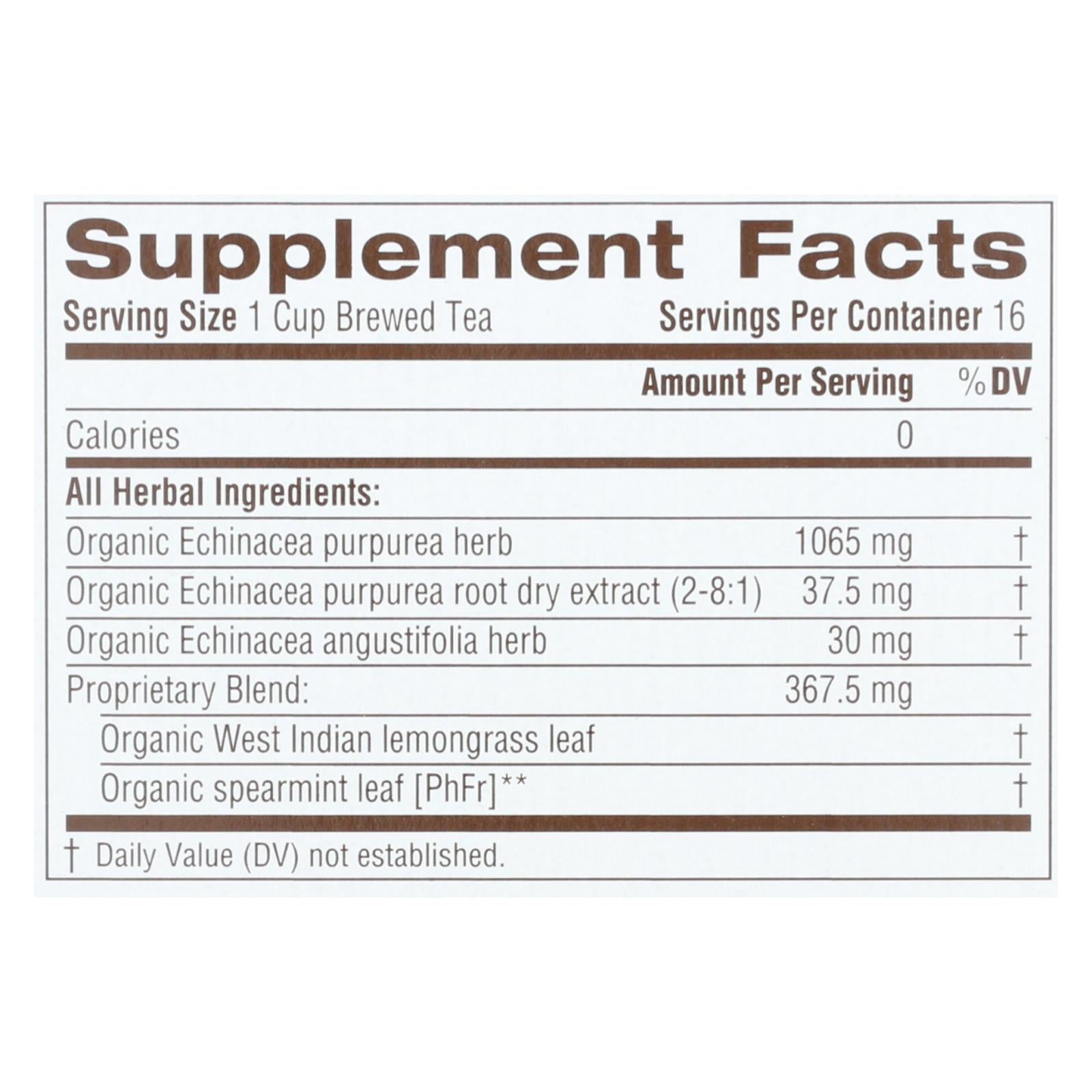 Traditional Medicinals Organic Echinacea Plus Tea - Caffeine Free - 16 Bags - GreatEagleInc