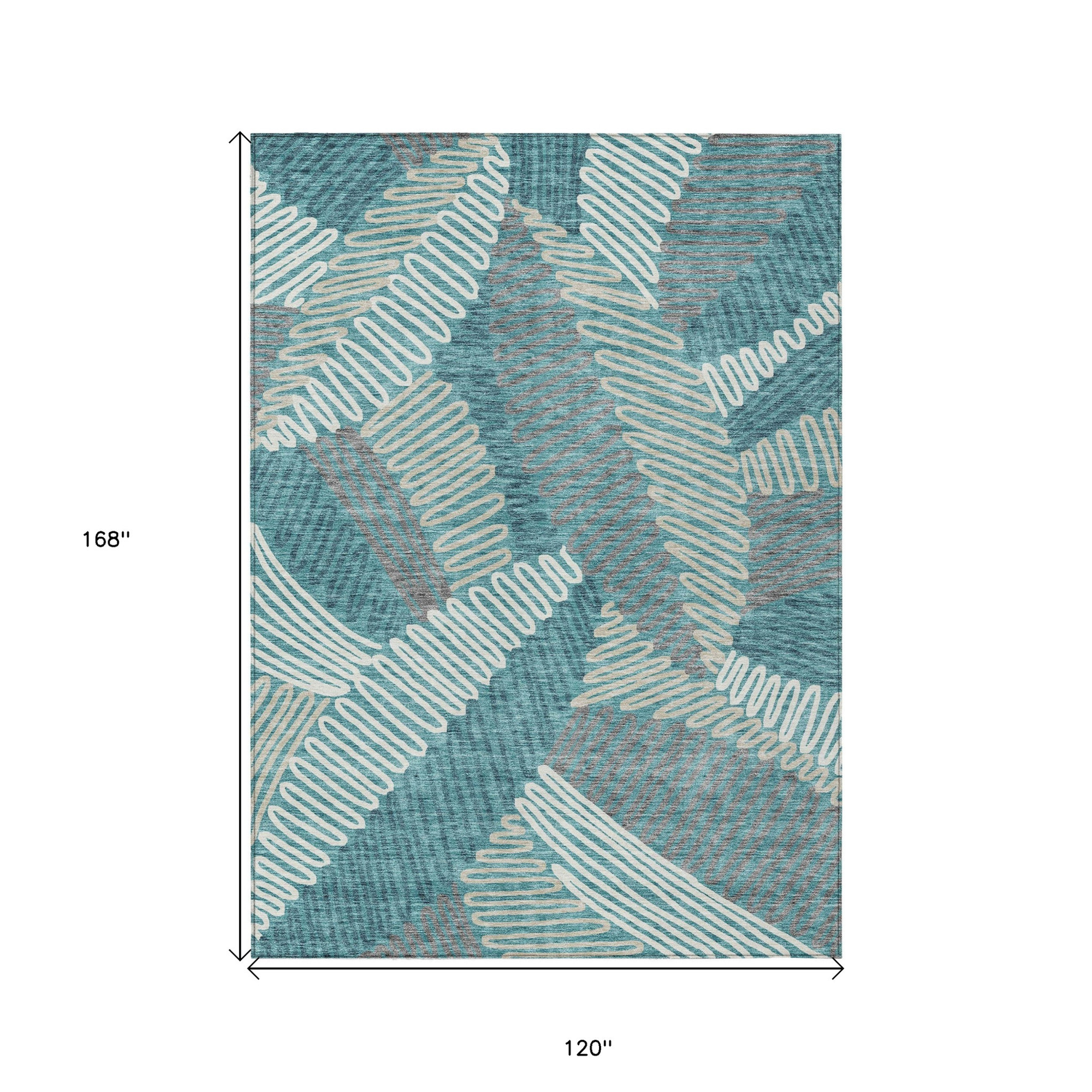 10' X 14' Teal Blue Gray And Ivory Floral Washable Indoor Outdoor Area Rug - 1 - Sports & Outdoor